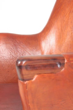 Midcentury Lounge Chair in Patinated Leather & Rosewood by Hans J. Wegner, 1950s