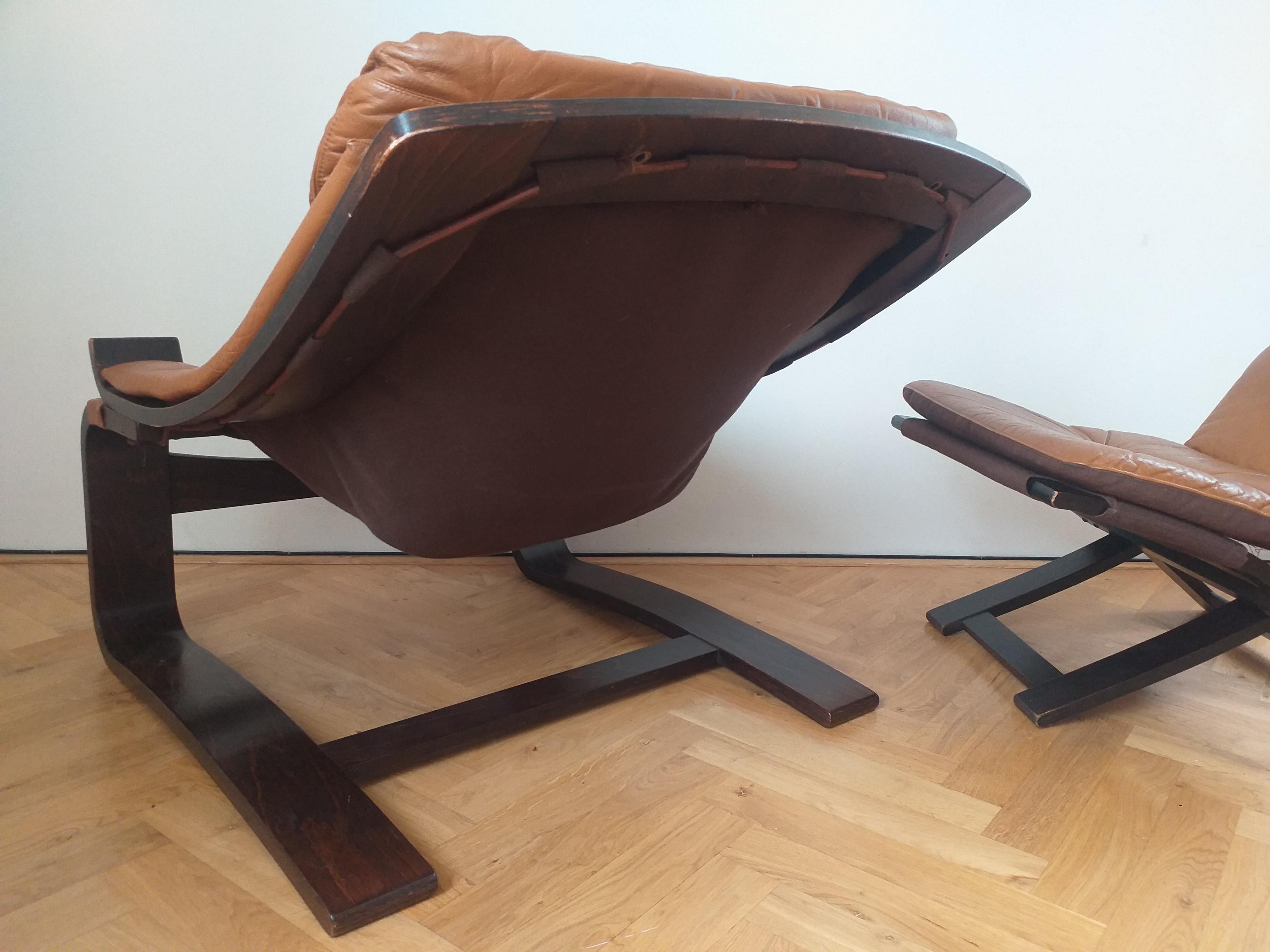 Midcentury Lounge Chair Kroken with Ottoman, Ake Fribytter, Nelo, Sweden, 1970s For Sale 2