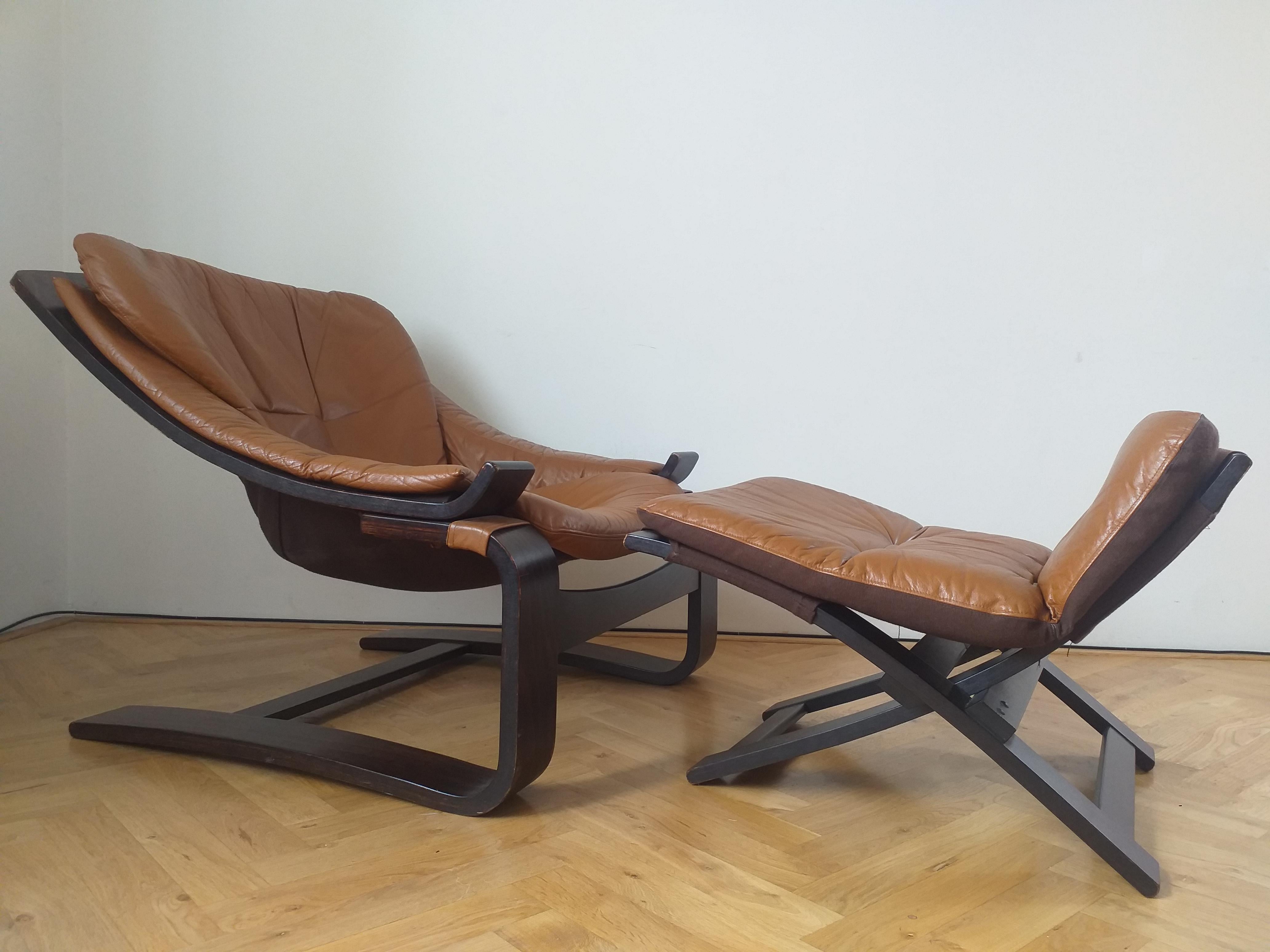Midcentury Lounge Chair Kroken with Ottoman, Ake Fribytter, Nelo, Sweden, 1970s For Sale 3