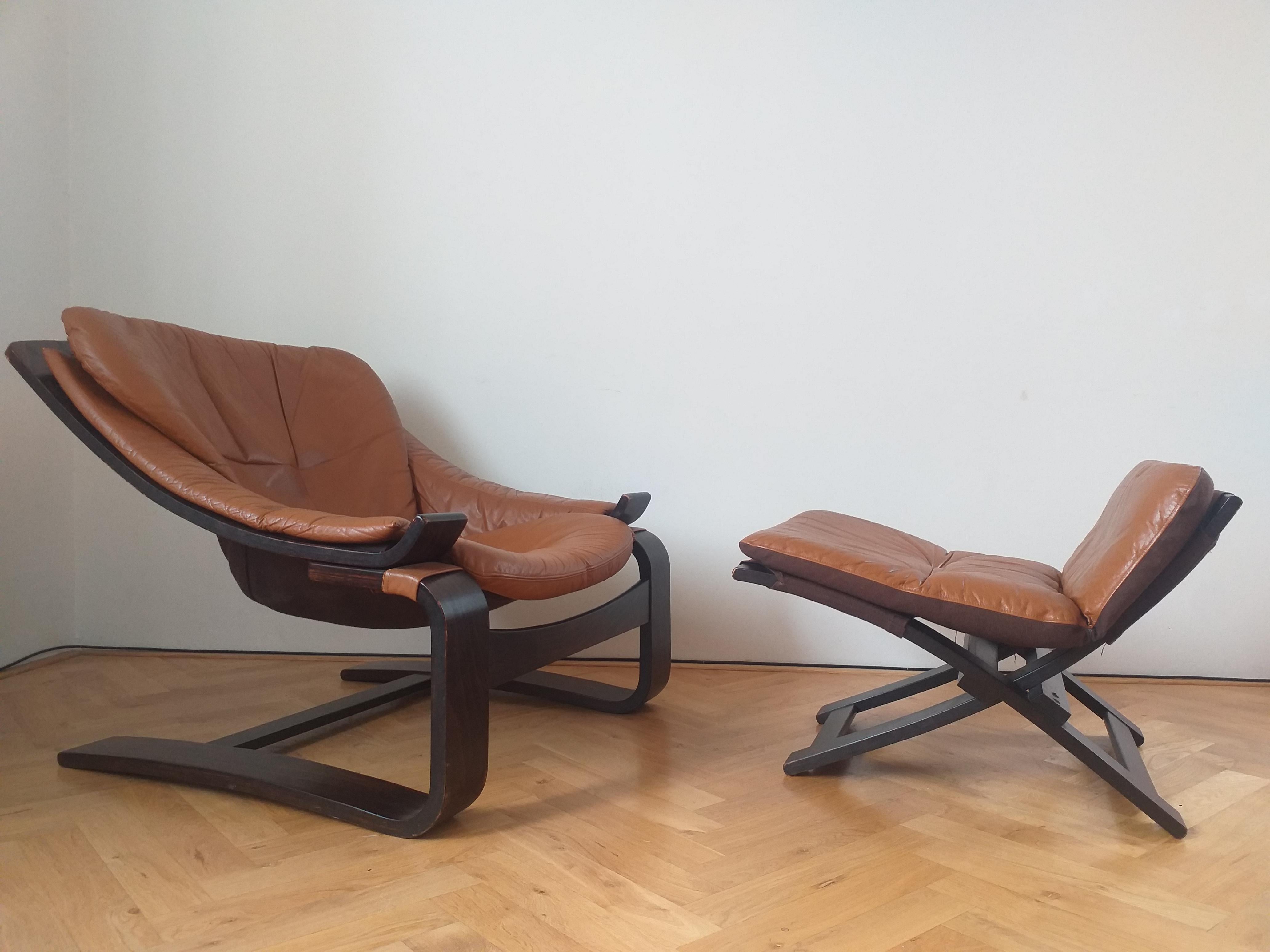 Midcentury Lounge Chair Kroken with Ottoman, Ake Fribytter, Nelo, Sweden, 1970s For Sale 5