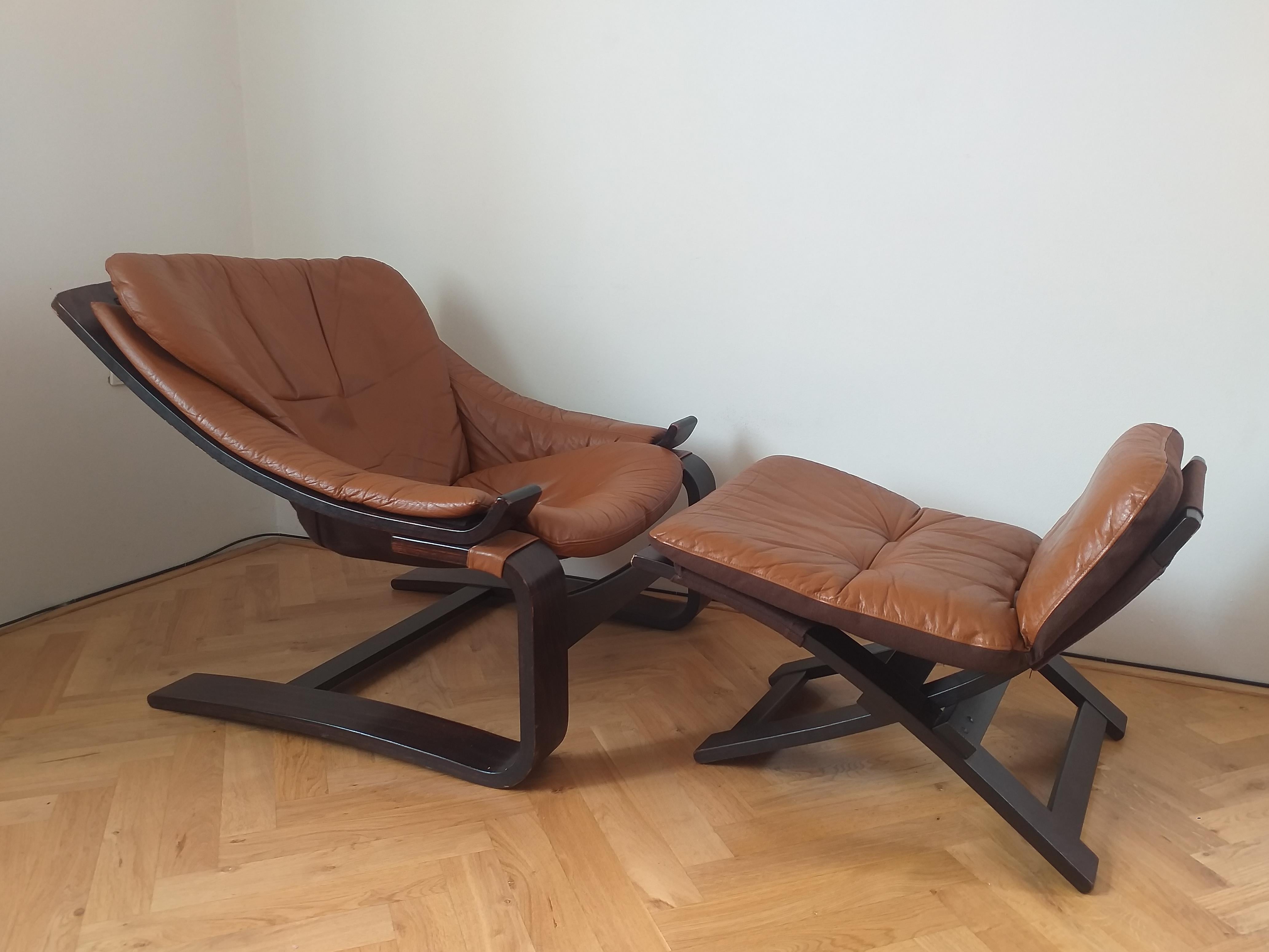 Midcentury Lounge Chair Kroken with Ottoman, Ake Fribytter, Nelo, Sweden, 1970s In Good Condition For Sale In Praha, CZ