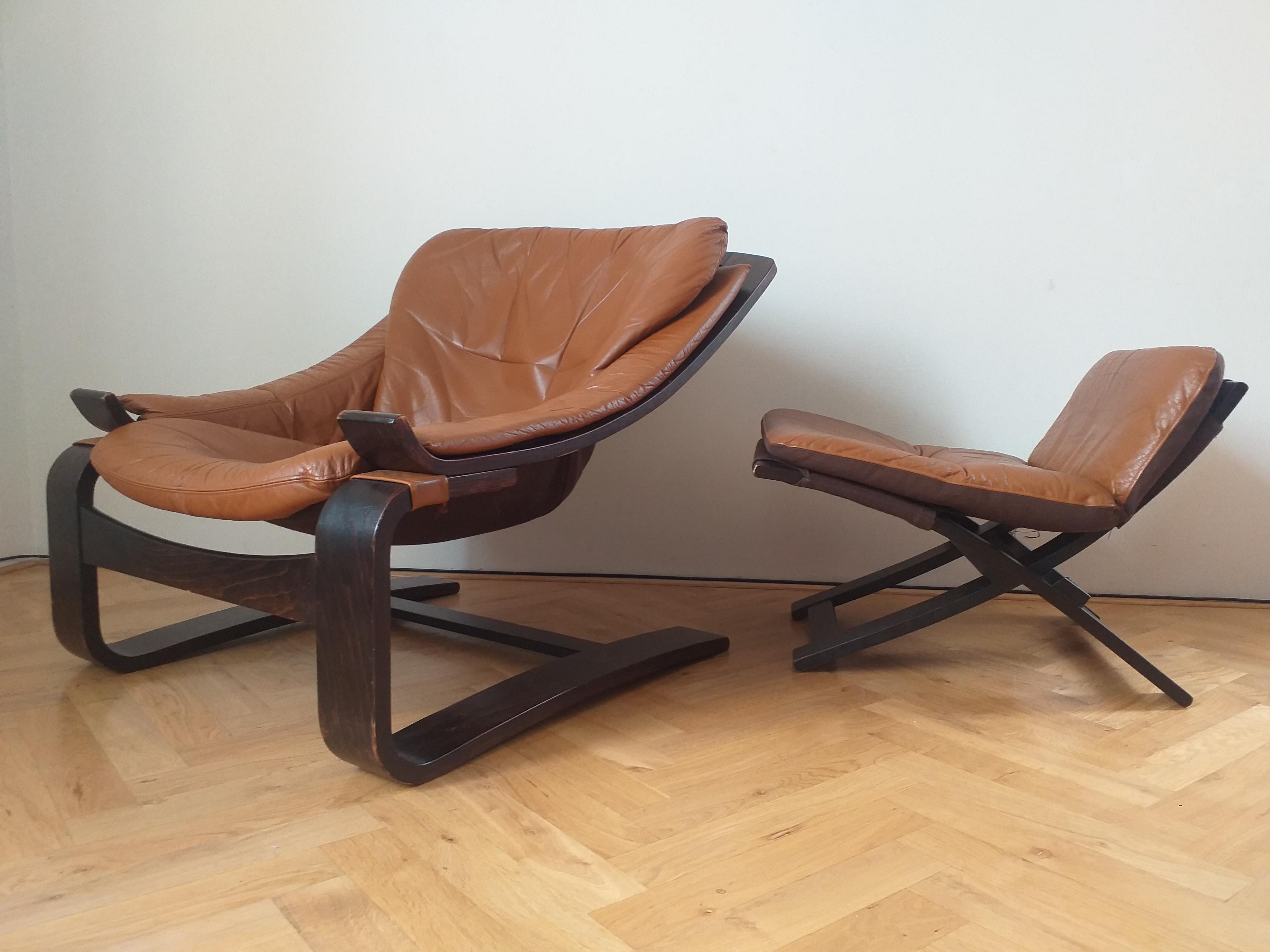 Late 20th Century Midcentury Lounge Chair Kroken with Ottoman, Ake Fribytter, Nelo, Sweden, 1970s For Sale