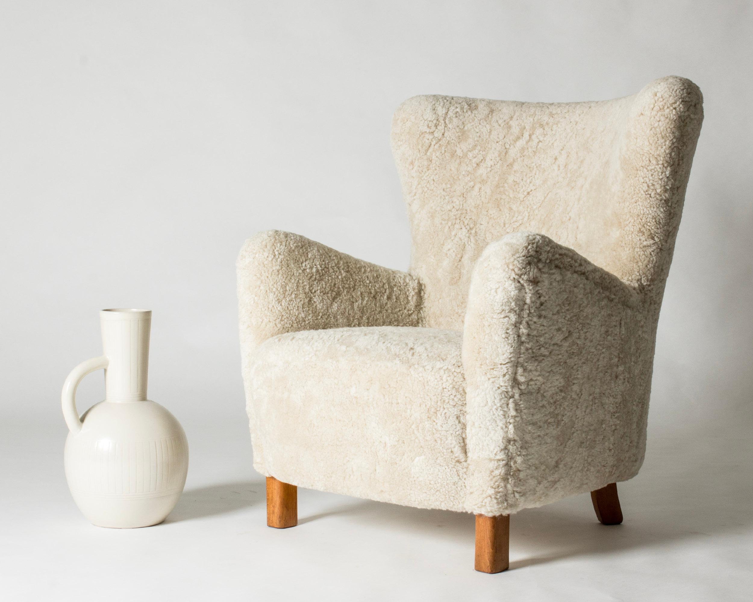 Sheepskin Midcentury Lounge Chair by Kai Kristiansen, Denmark, 1940s For Sale