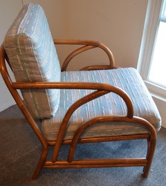 Midcentury Lounge Chair of Bamboo with Tight Spring Cushioning