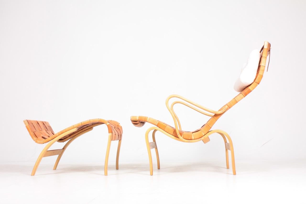 Scandinavian Modern Midcentury Lounge Chair and Ottoman Model Pernilla 1 Designed by Bruno Mathsson