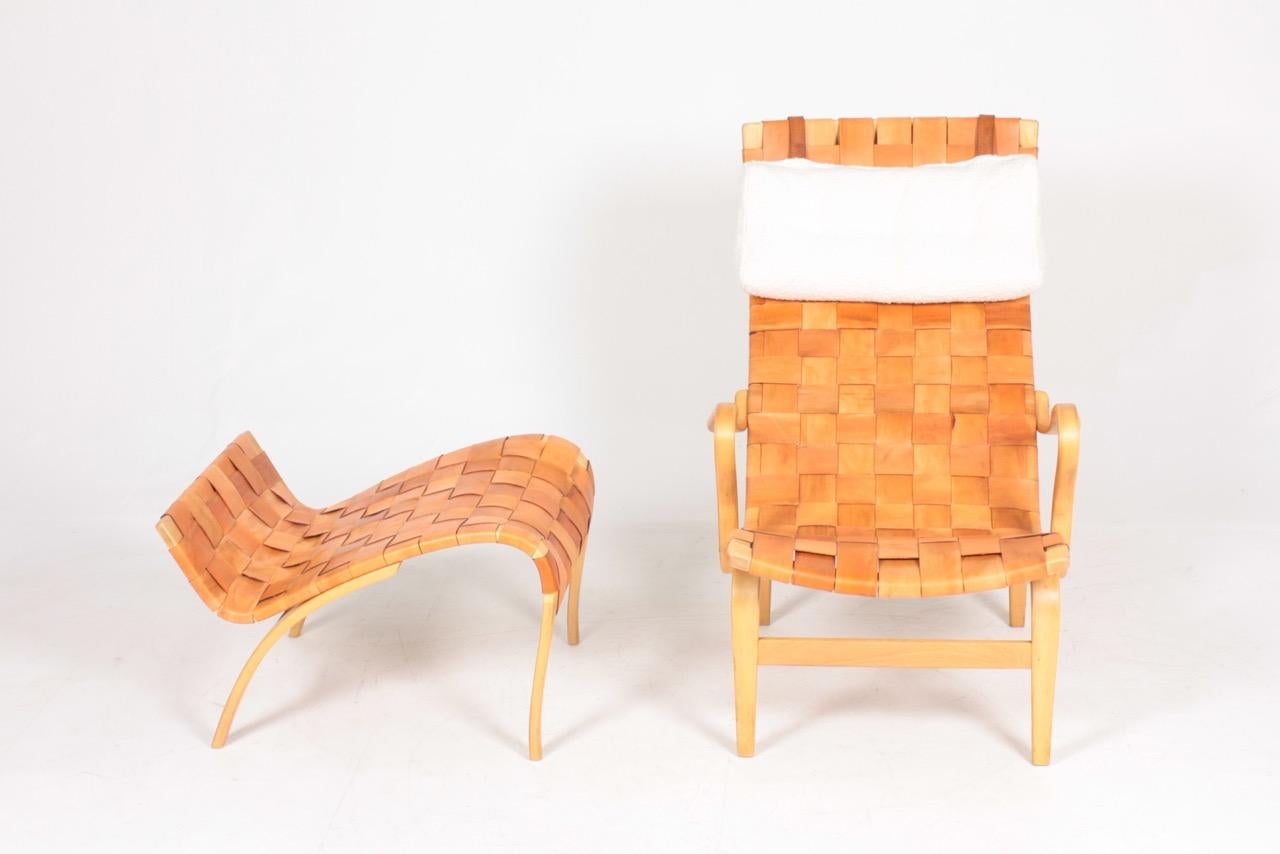 Swedish Midcentury Lounge Chair and Ottoman Model Pernilla 1 Designed by Bruno Mathsson