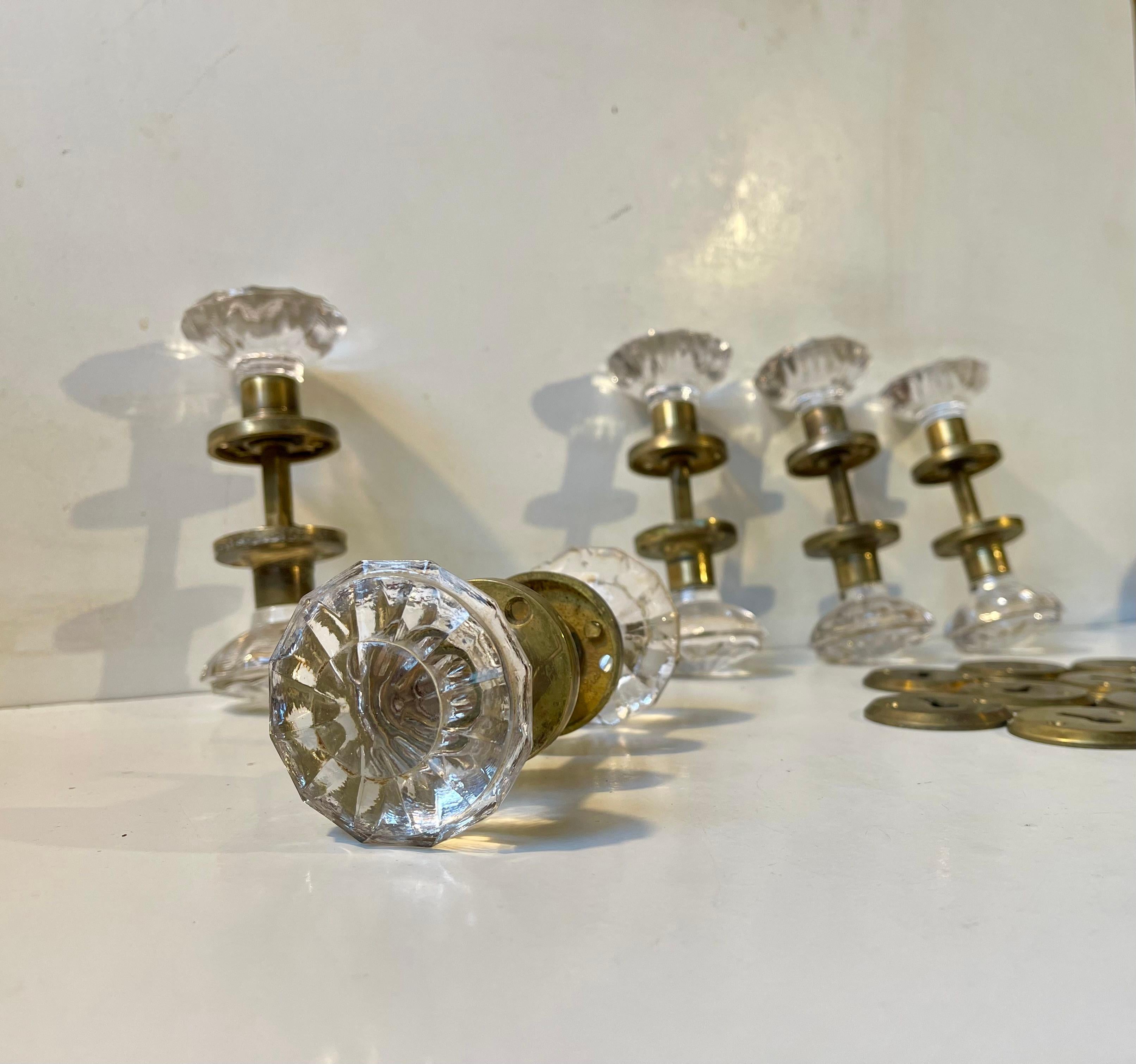 A rare set of Swedish door handles / doorknob set by the company Verrina Sweden. Made during the 1970s in the style Art Deco Revival - Midcentury Modern Hotel Lounge and indeed suitable for Hollywood Regency interiors.  The set consists of 10 door