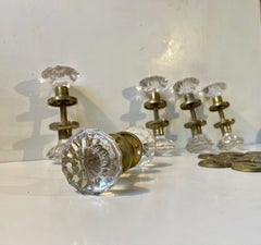 Midcentury Lounge Door Knobs in Brass & Glass by Verrina Sweden, 1970s, Set of 5