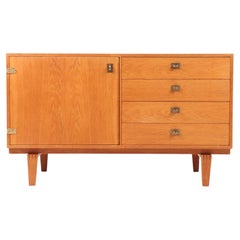 Midcentury Low Cabinet in Oak with Brass Hardware by Løgvig, Denmark, 1960s