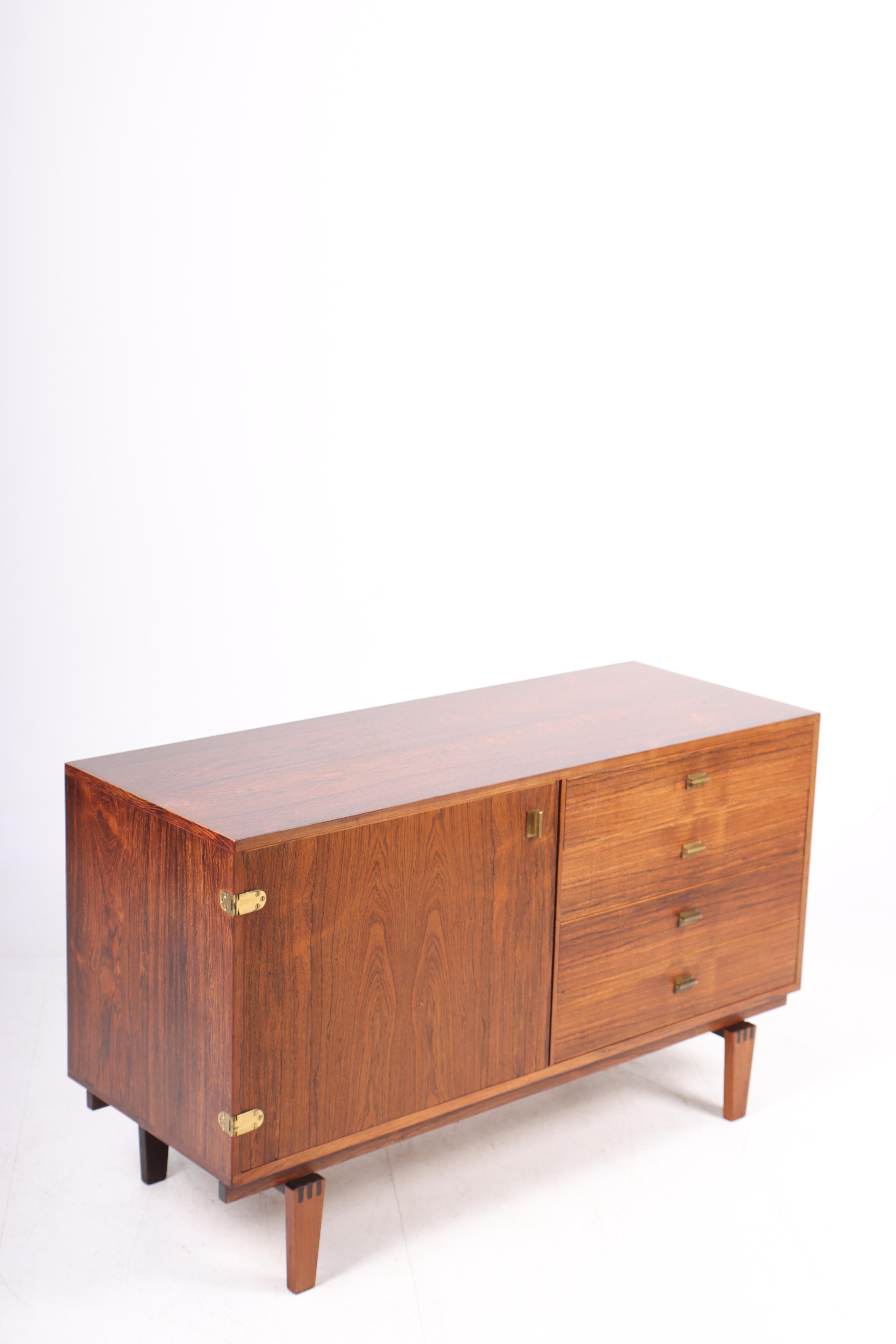 Scandinavian Modern MidCentury Low Cabinet in Rosewood with Brass Hardware by Løgvig, Denmark, 1960s