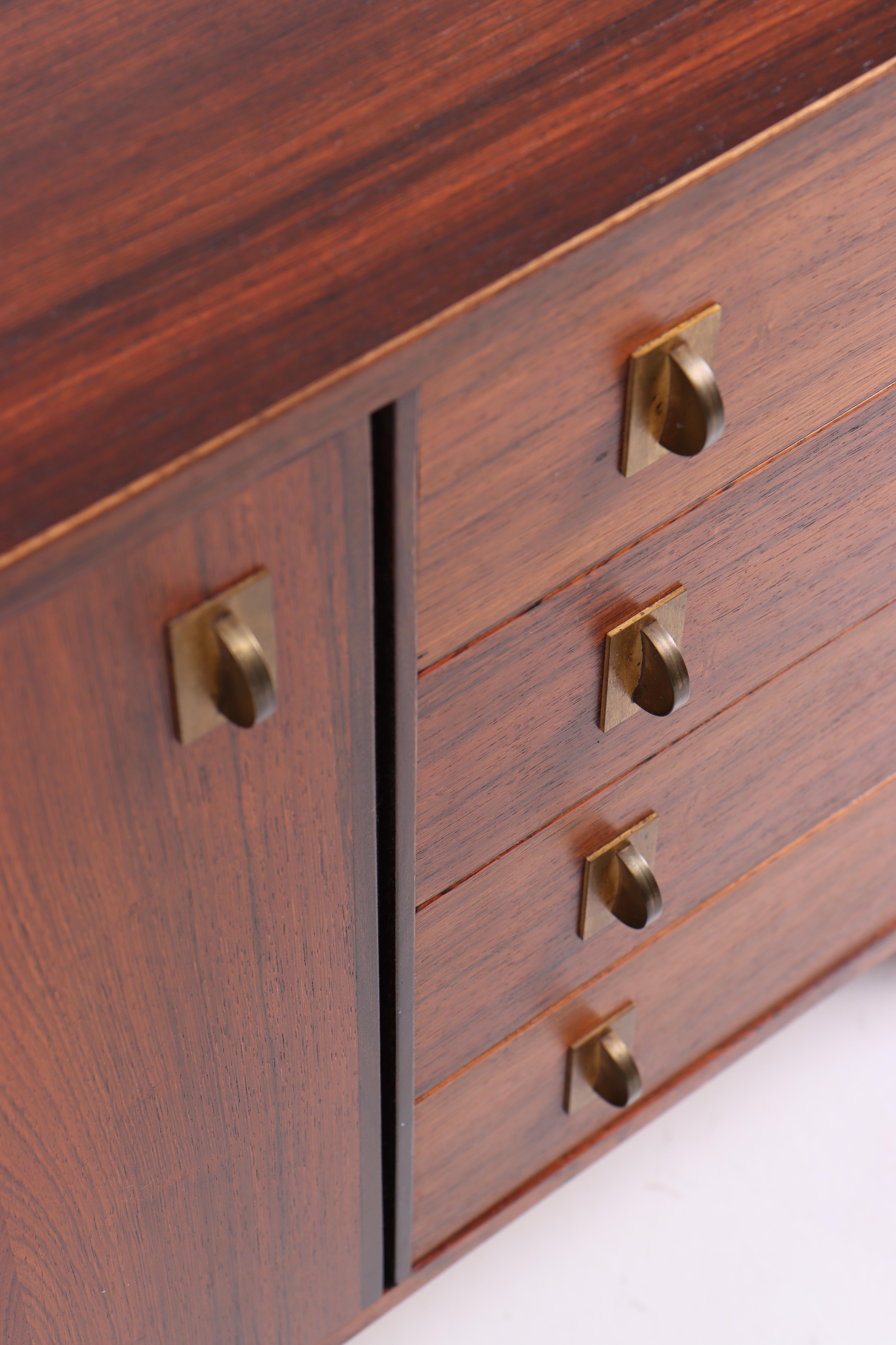 Danish Midcentury Low Cabinet in Rosewood with Brass Hardware by Løgvig, Denmark, 1960s For Sale