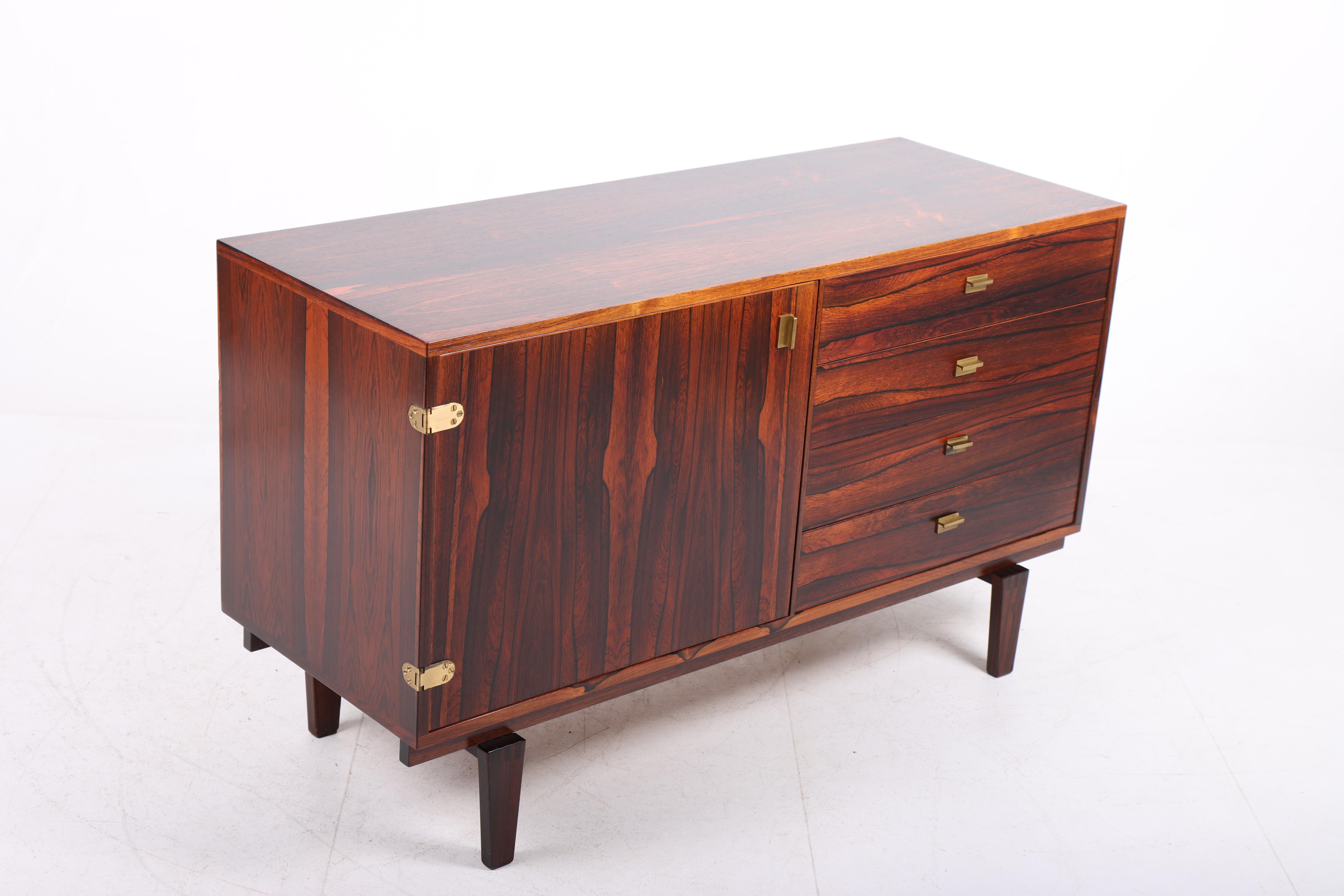 Mid Century Low Cabinet in Rosewood with Brass Hardware by Løgvig, Denmark, 1960s In Good Condition In Lejre, DK