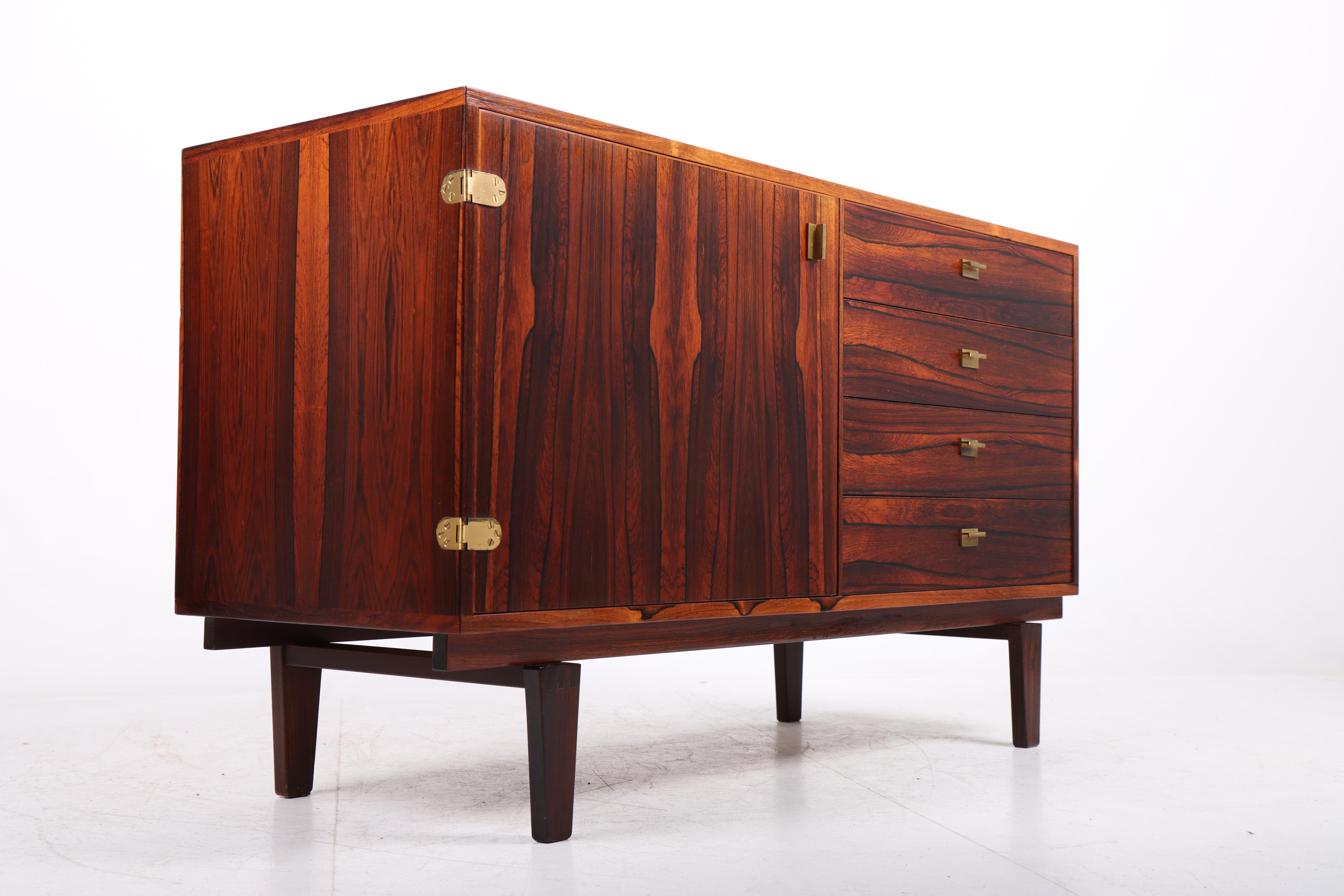 Mid-20th Century Mid Century Low Cabinet in Rosewood with Brass Hardware by Løgvig, Denmark, 1960s