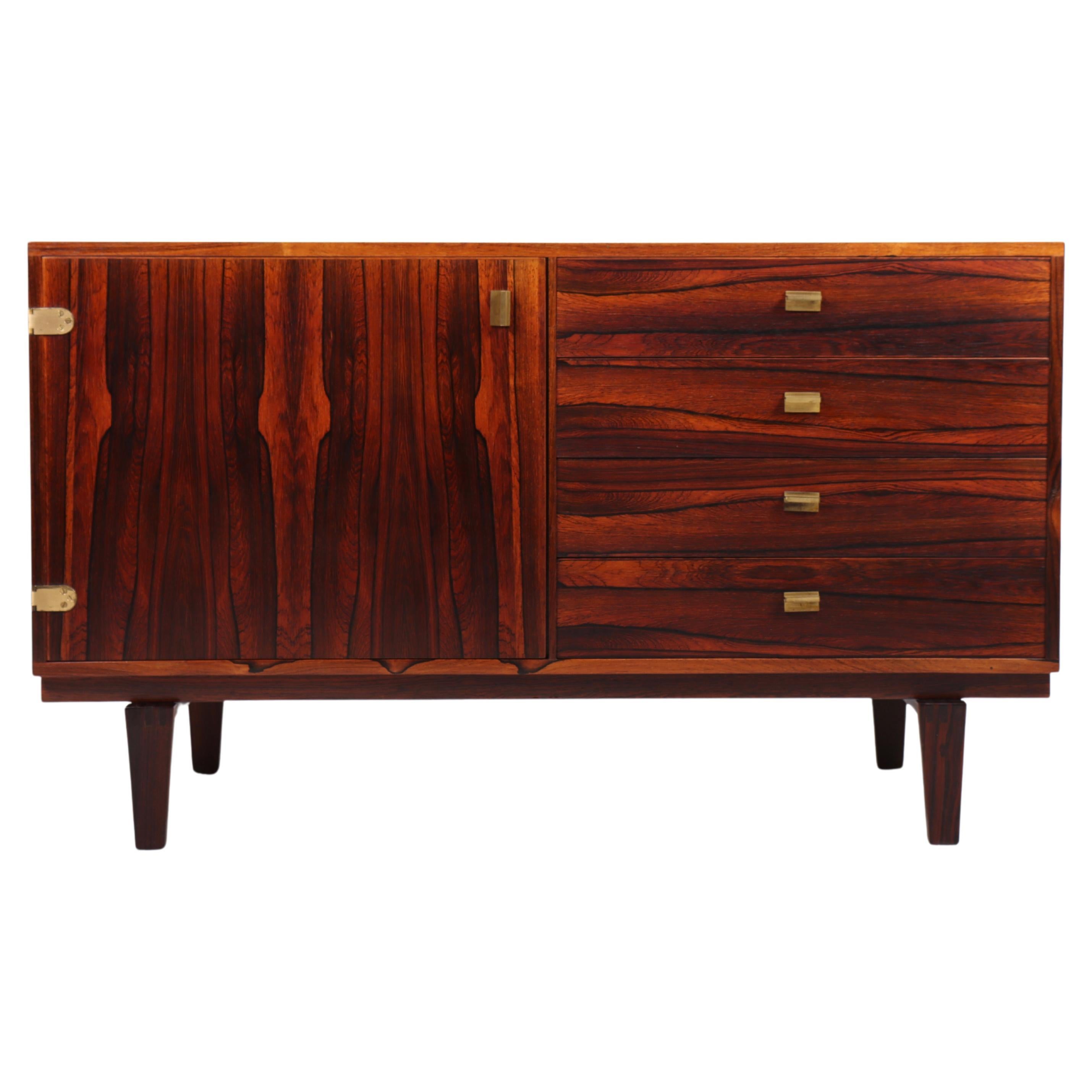 Mid Century Low Cabinet in Rosewood with Brass Hardware by Løgvig, Denmark, 1960s