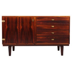 Mid Century Low Cabinet in Rosewood with Brass Hardware by Løgvig, Denmark,1960s