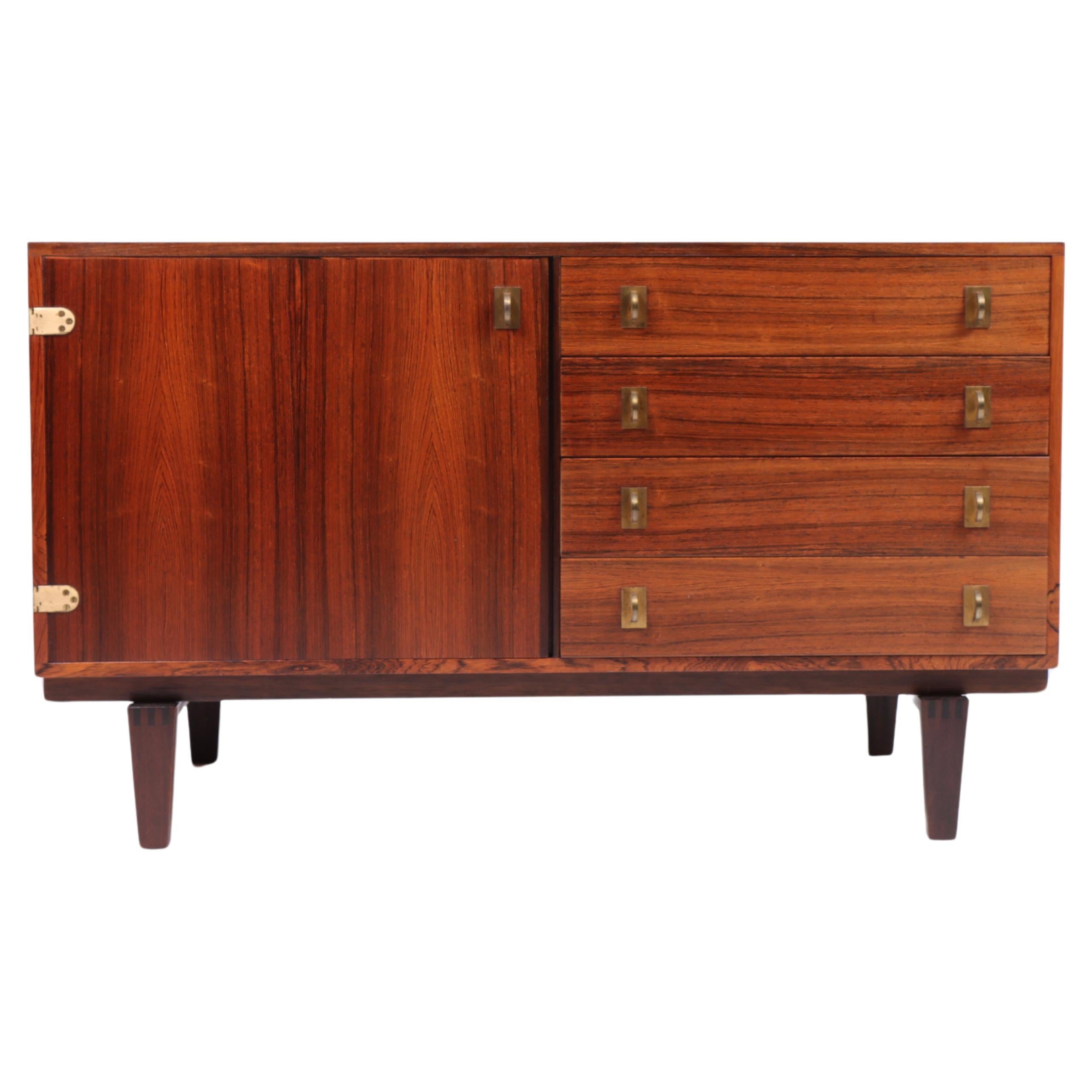 Midcentury Low Cabinet in Rosewood with Brass Hardware by Løgvig, Denmark, 1960s For Sale