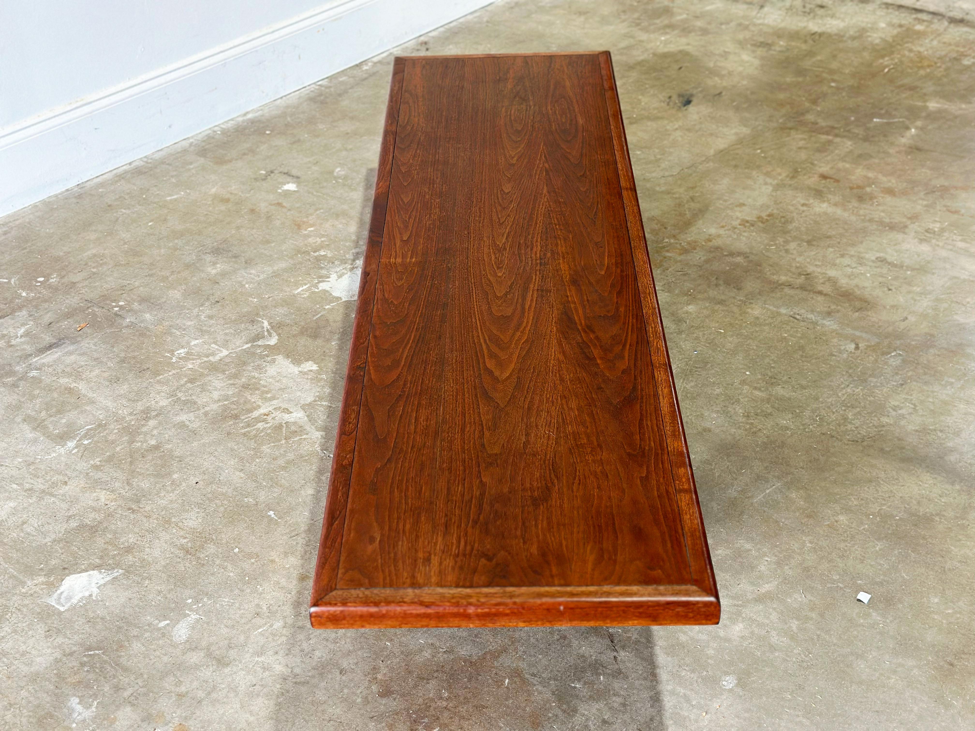Mid-Century Modern Midcentury Low Long Coffee Table or Bench, Walnut + Brass - Gordon's For Sale