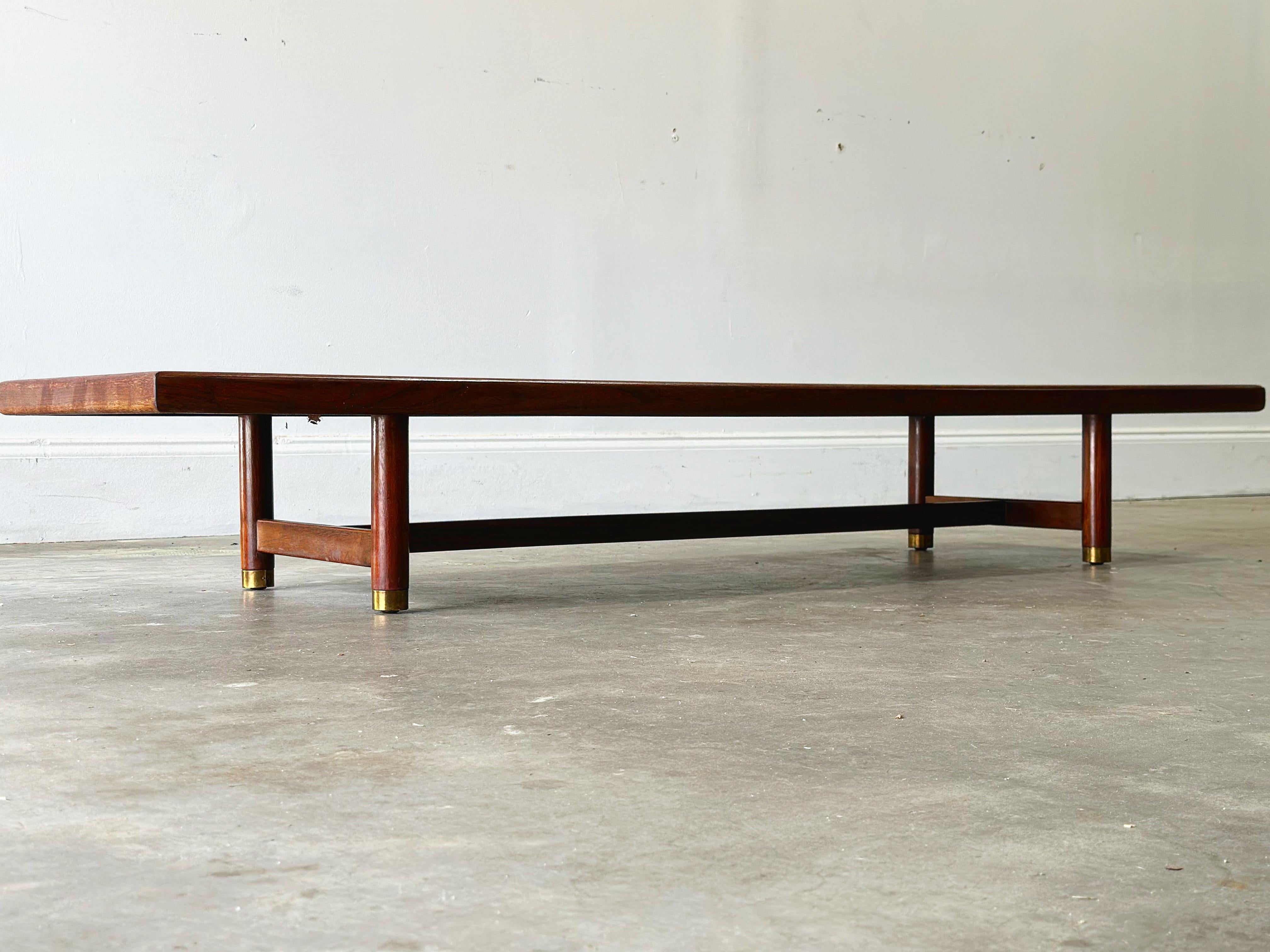 American Midcentury Low Long Coffee Table or Bench, Walnut + Brass - Gordon's For Sale
