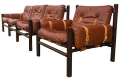 Midcentury Low Sling Leather Safari Sofa and Lounge Chair by Bruksbo, Norway