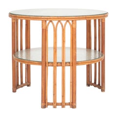 Niedriger Tisch aus der Mitte des Jahrhunderts aus Bambus und Ulme:: hergestellt in Dänemark:: 1940er Jahre