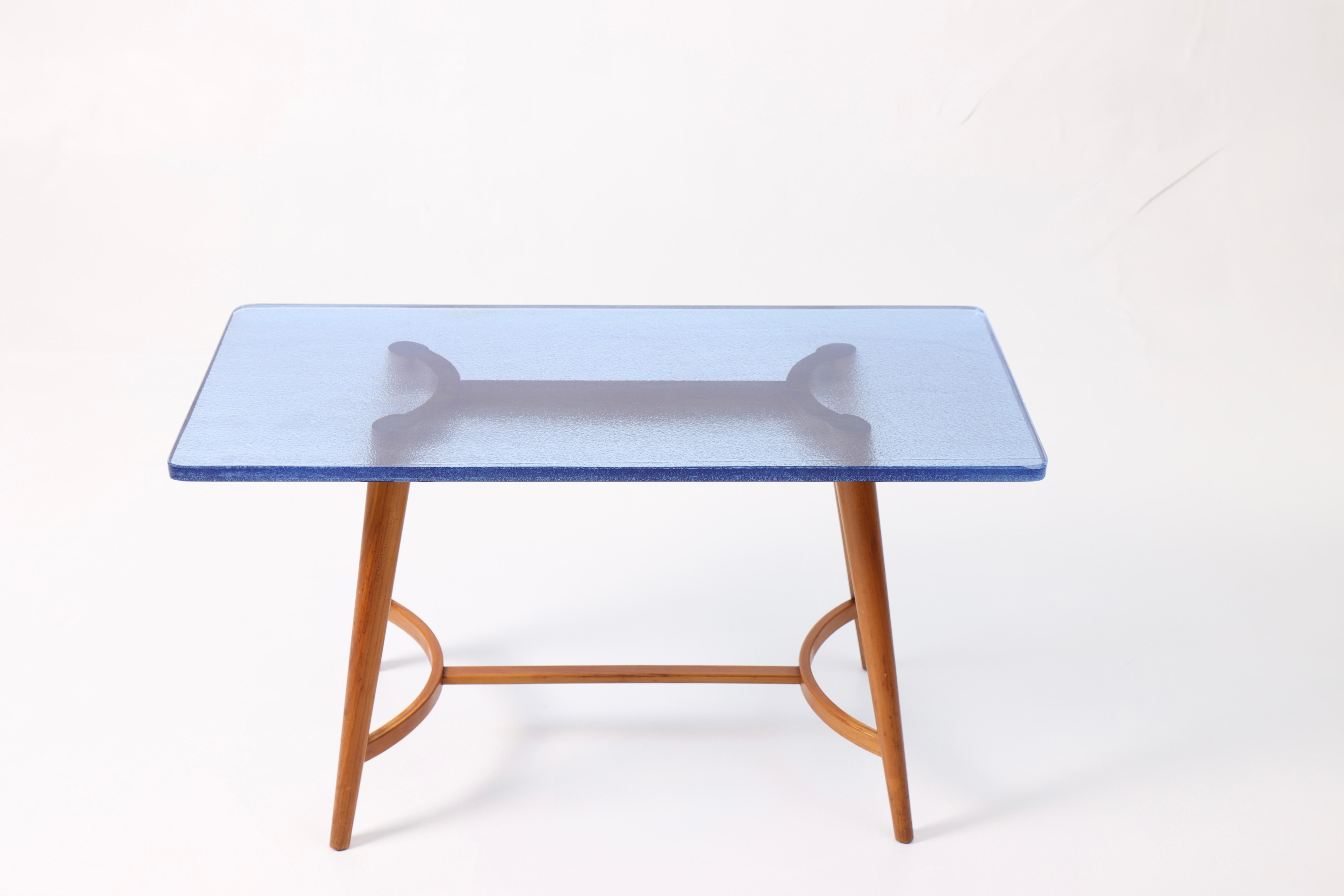 Scandinavian Modern Midcentury Low Table in Glass and Elm, Made in Denmark, 1950s For Sale