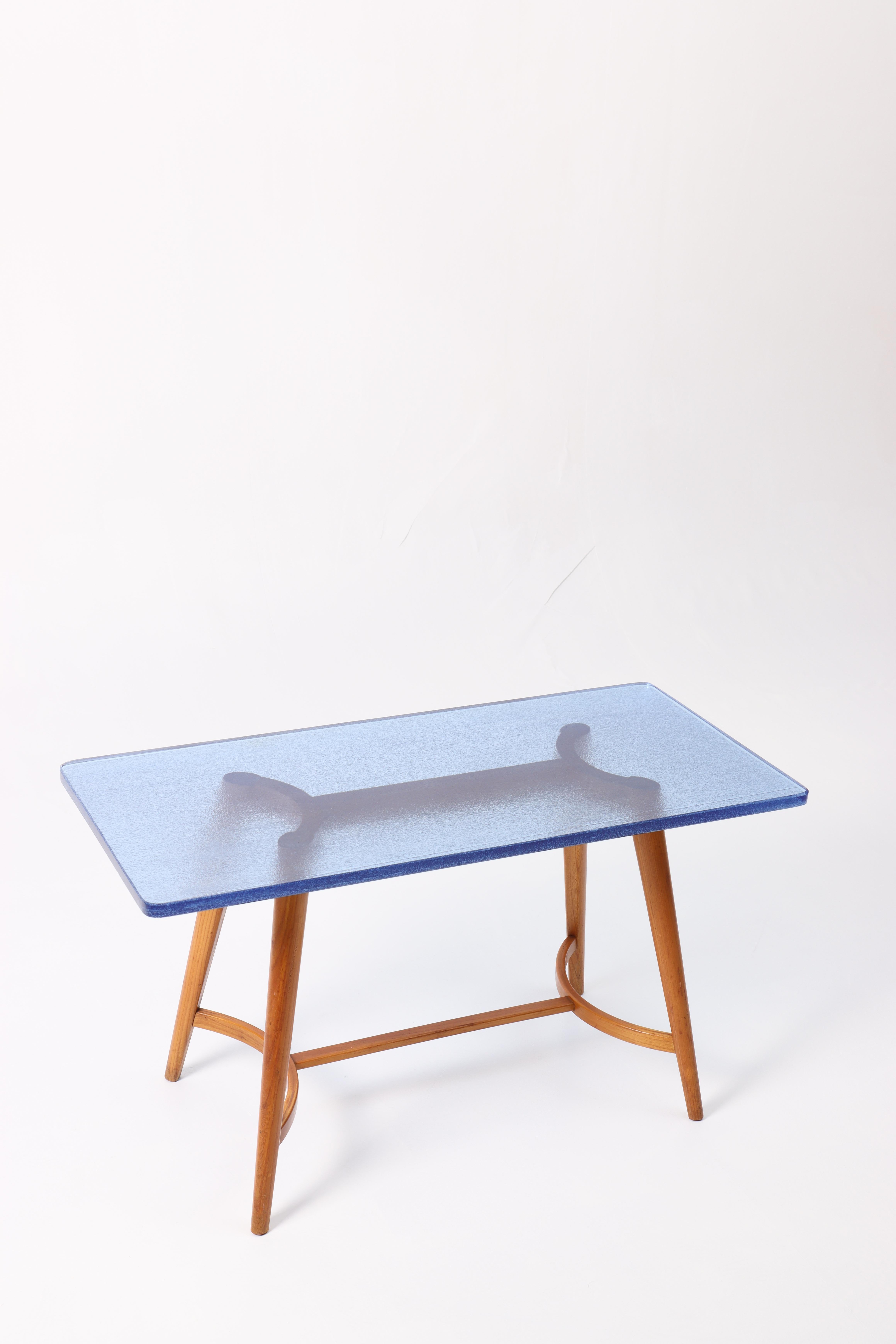 Danish Midcentury Low Table in Glass and Elm, Made in Denmark, 1950s For Sale