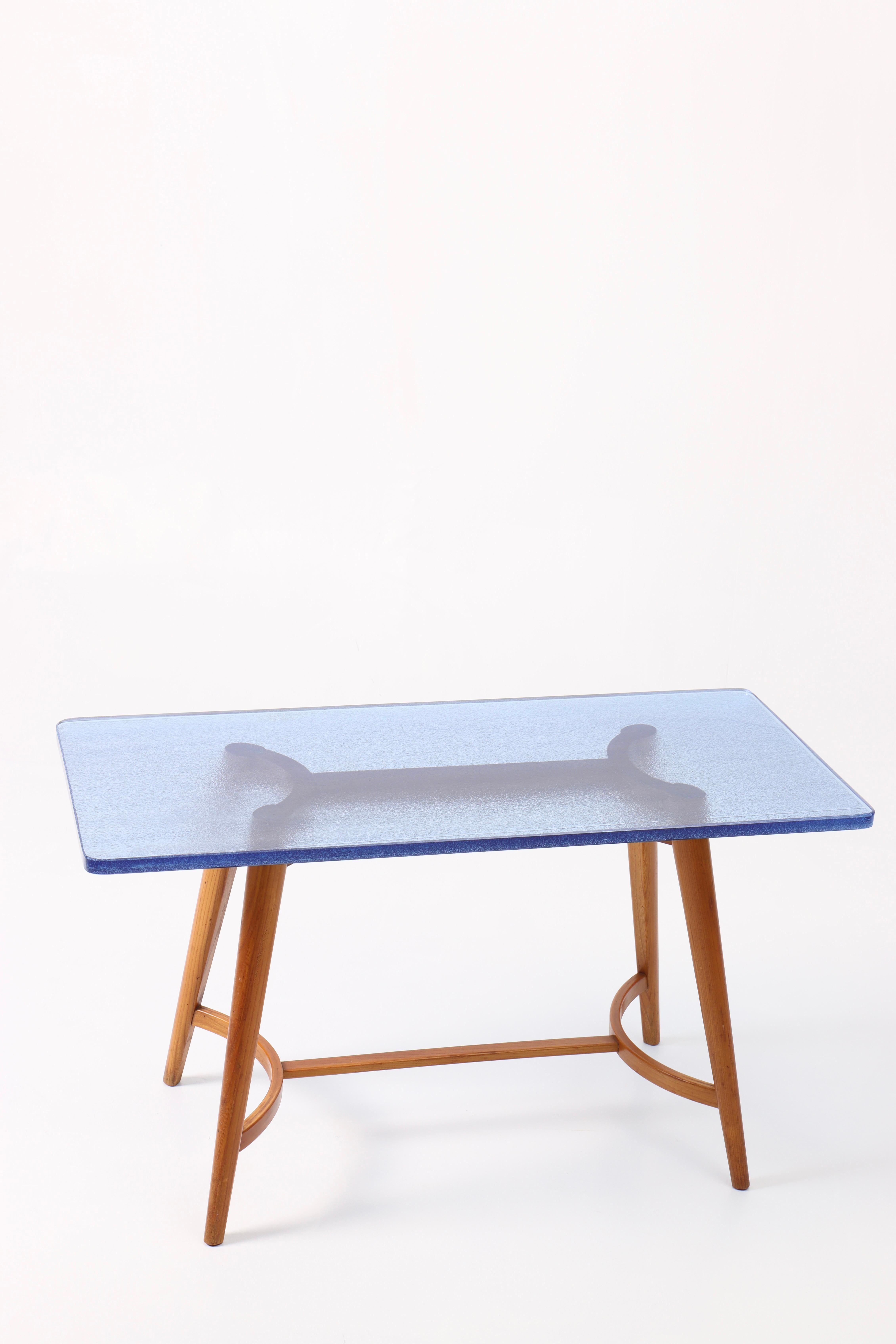 Mid-20th Century Midcentury Low Table in Glass and Elm, Made in Denmark, 1950s For Sale