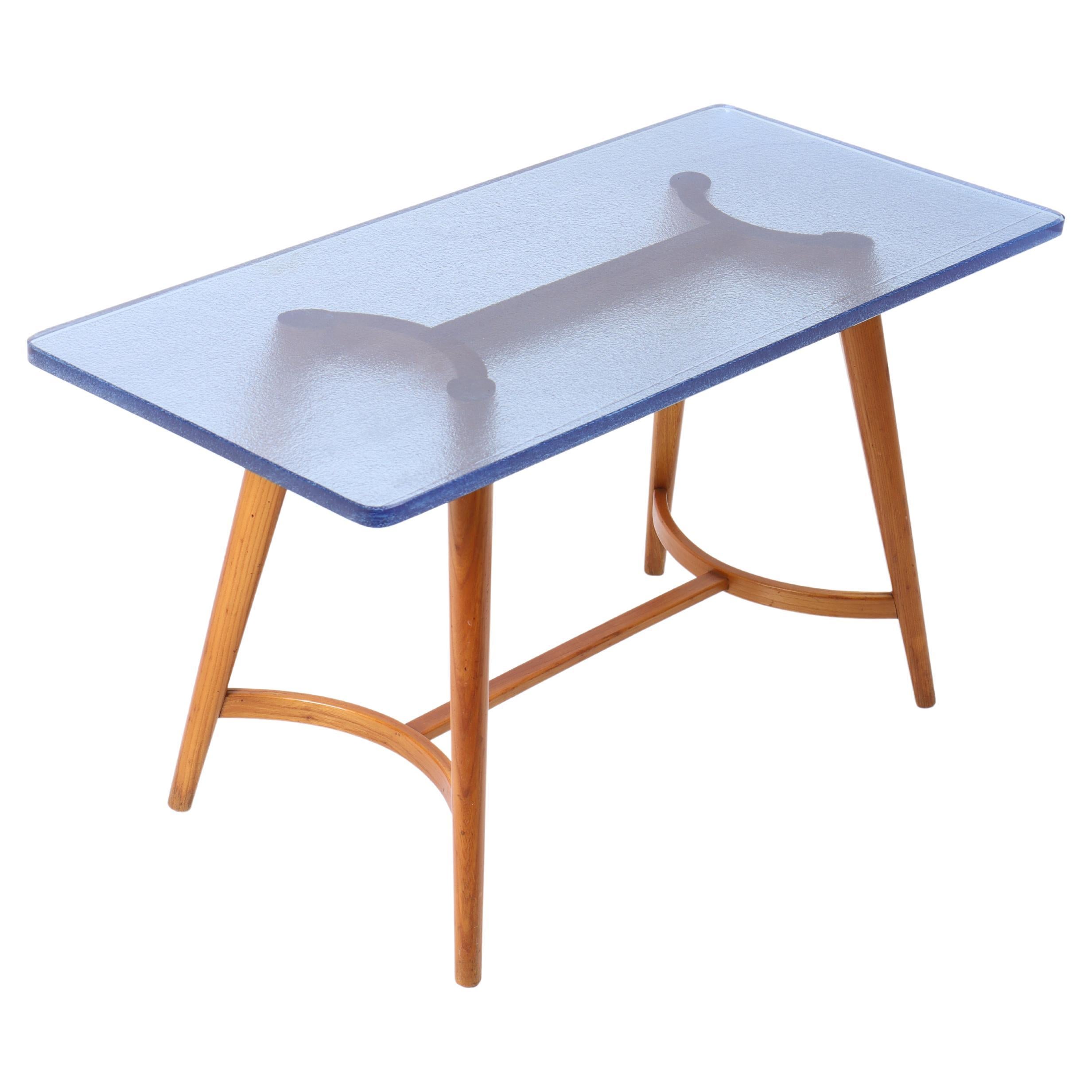 Midcentury Low Table in Glass and Elm, Made in Denmark, 1950s For Sale