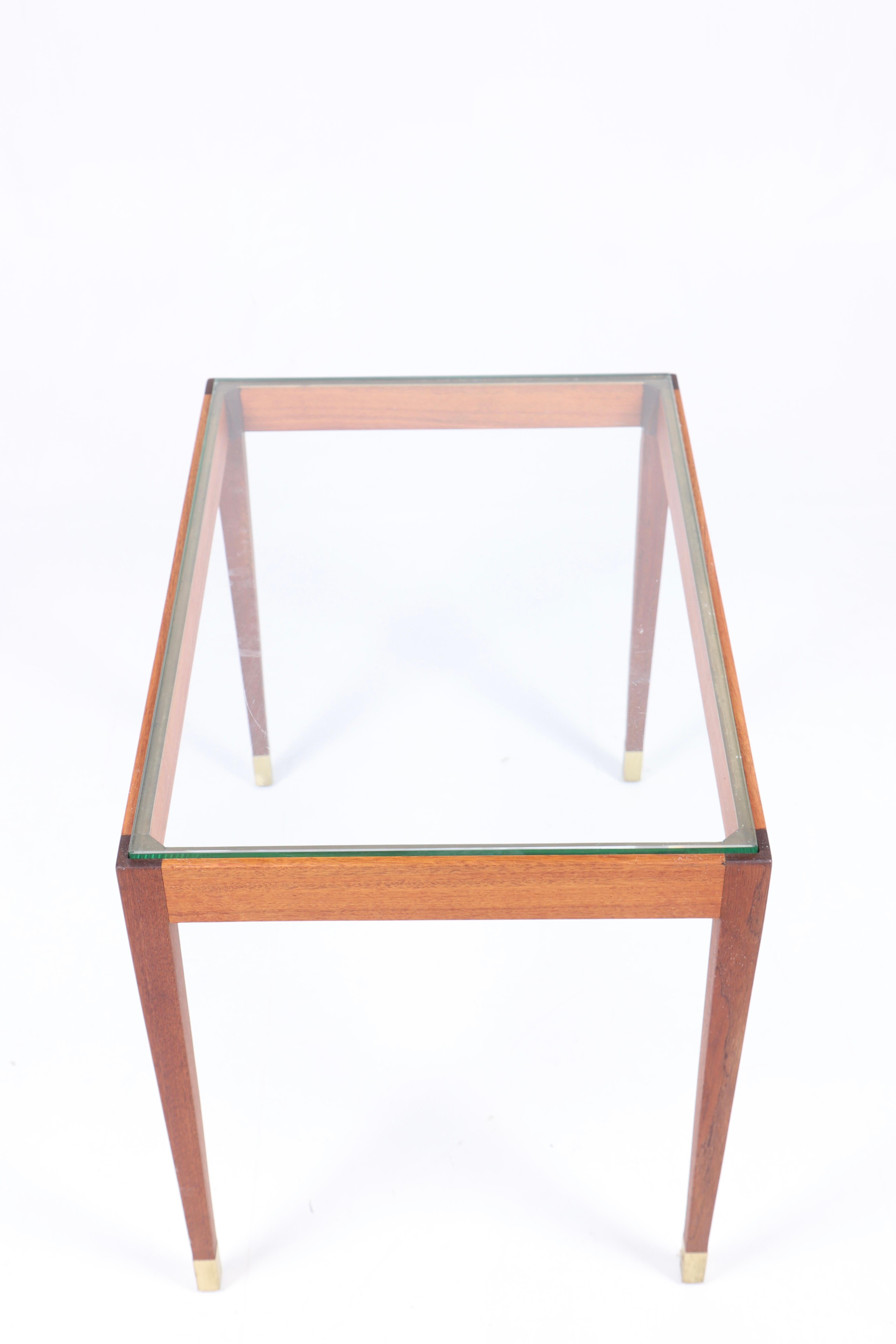Midcentury Low Table in Glass and Teak, Made in Denmark 1960s For Sale 2