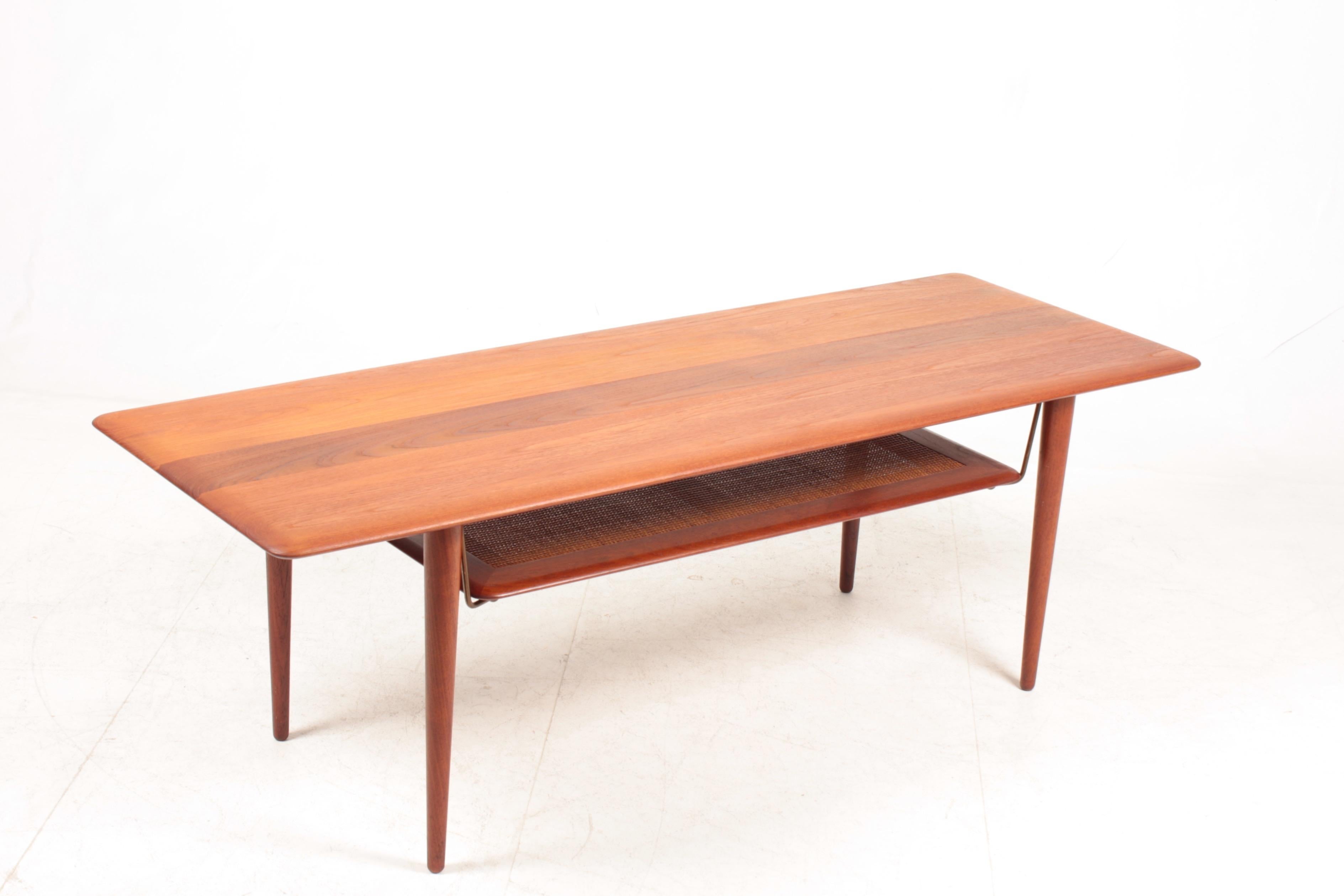 Danish Midcentury Low Table in Solid Teak and Cane by Hvidt & Mølgaard, Made in Denmark For Sale