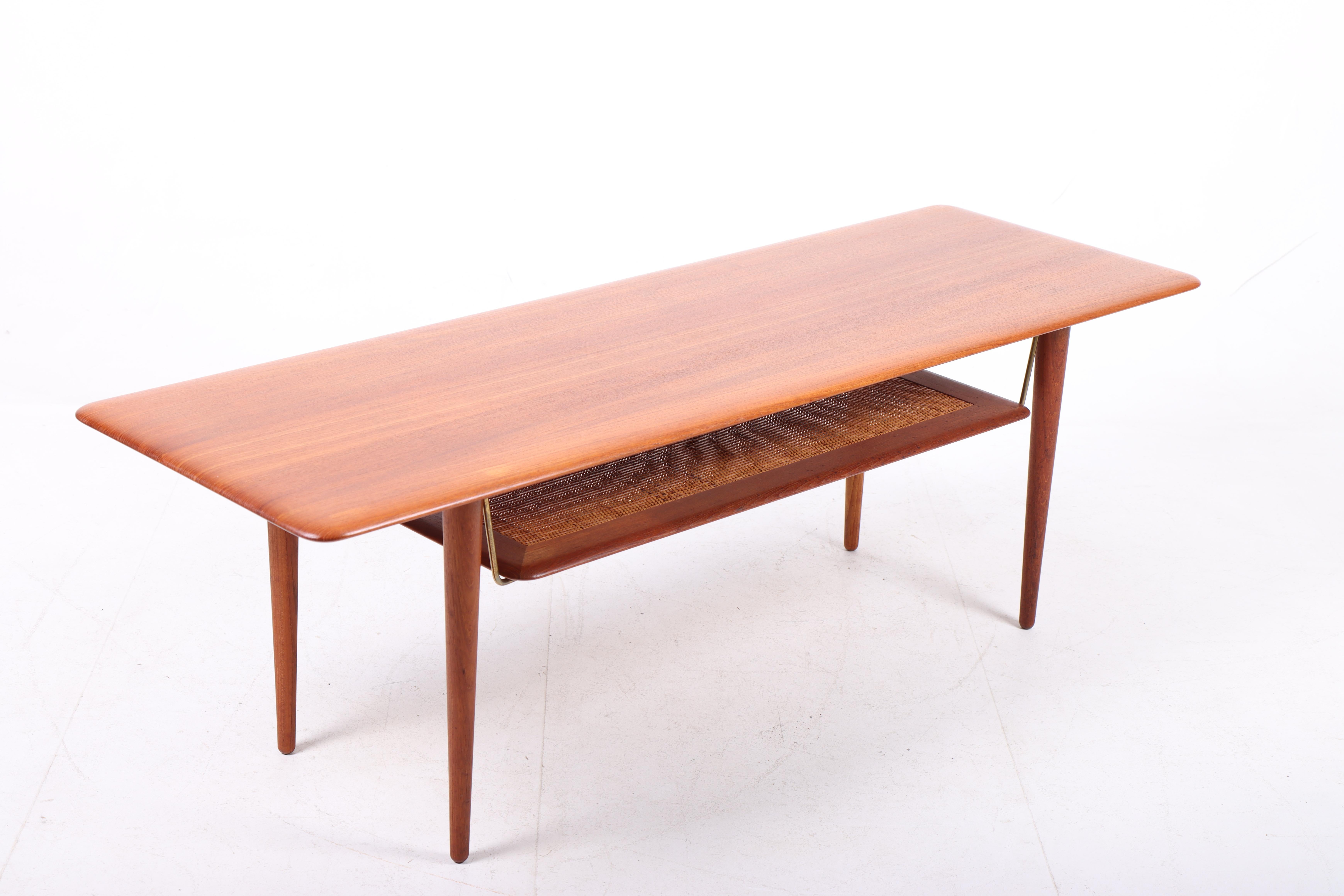 Danish Midcentury Low Table in Solid Teak and Cane by Hvidt & Mølgaard, Made in Denmark For Sale