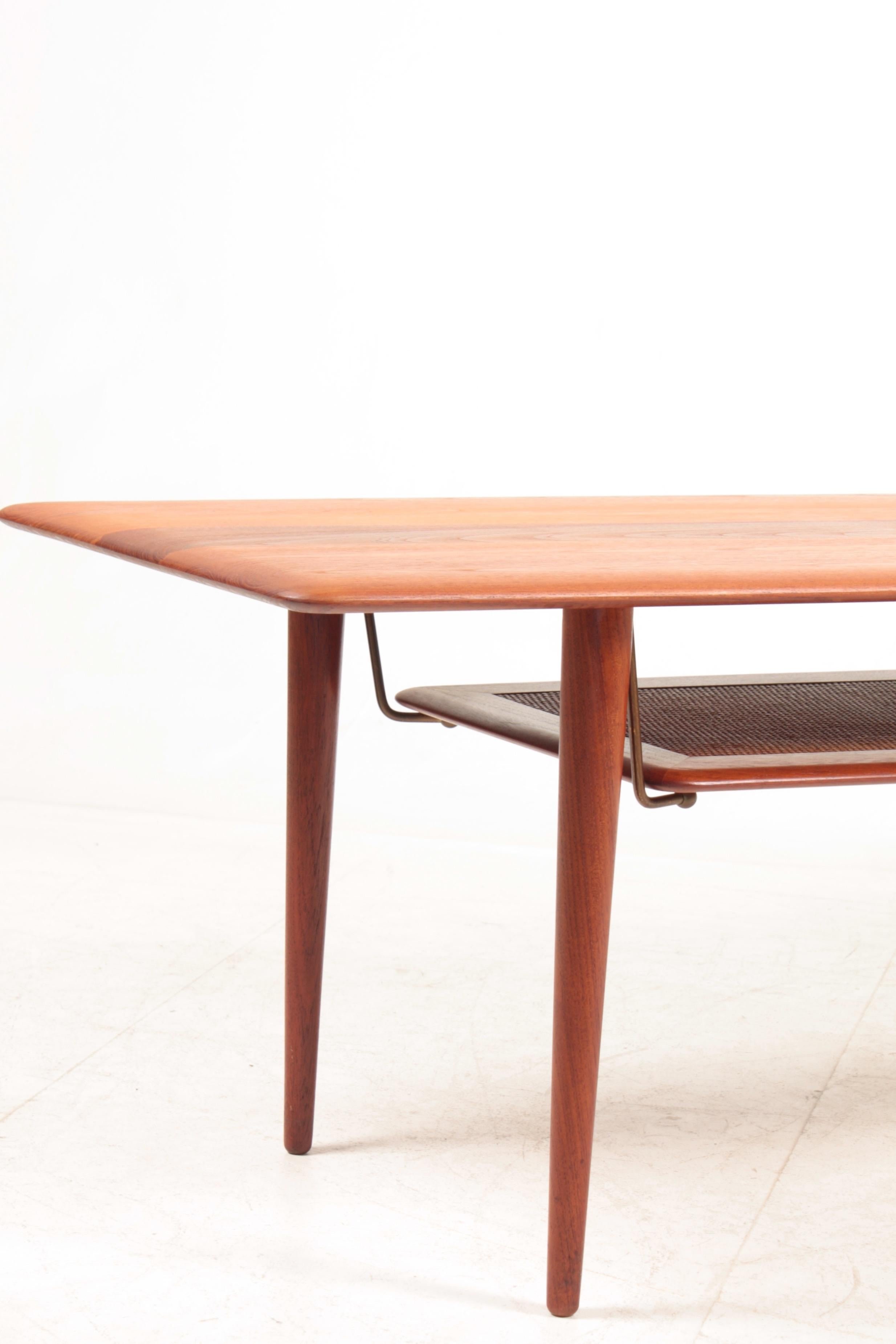 Mid-20th Century Midcentury Low Table in Solid Teak and Cane by Hvidt & Mølgaard, Made in Denmark For Sale