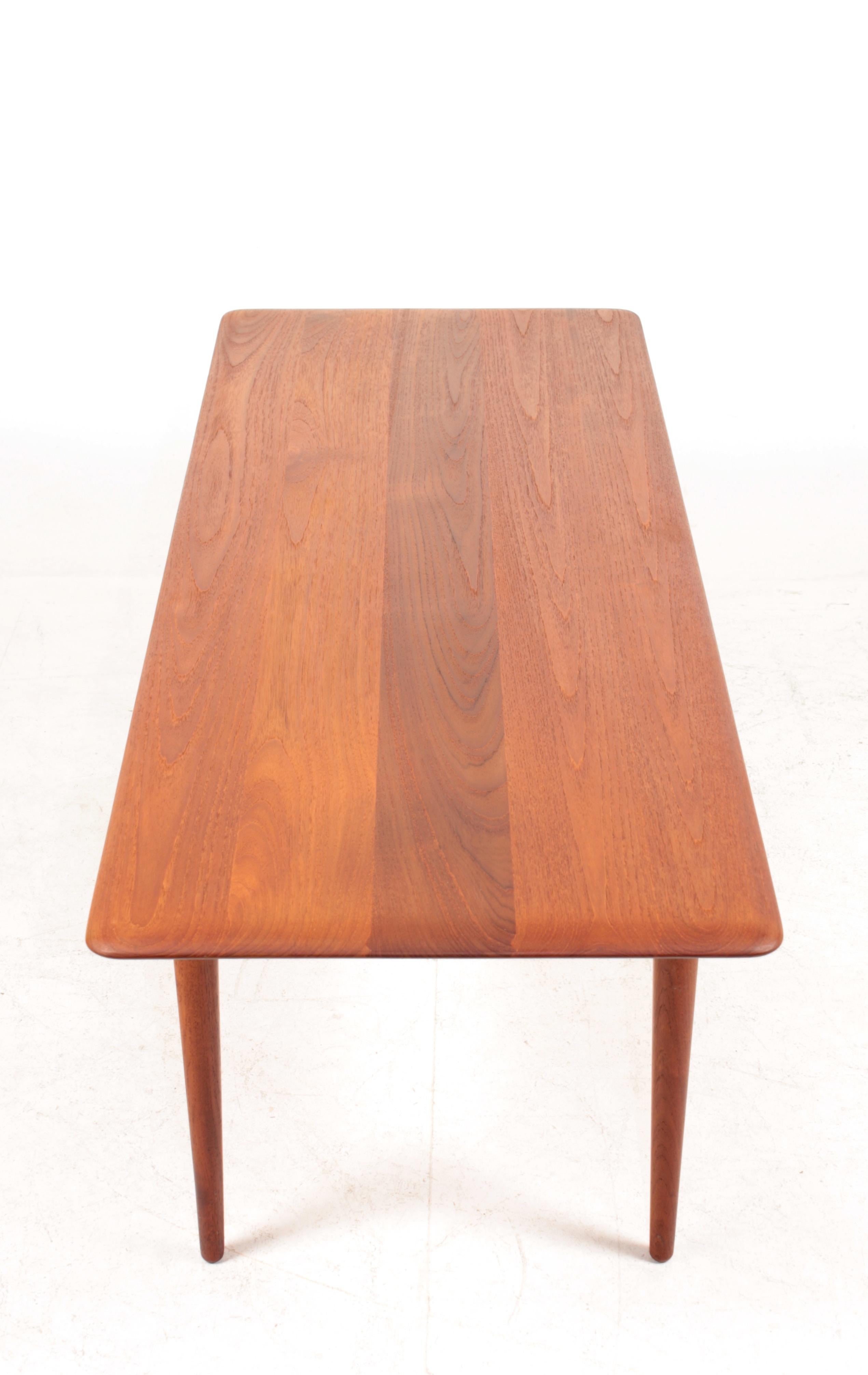 Brass Midcentury Low Table in Solid Teak and Cane by Hvidt & Mølgaard, Made in Denmark For Sale