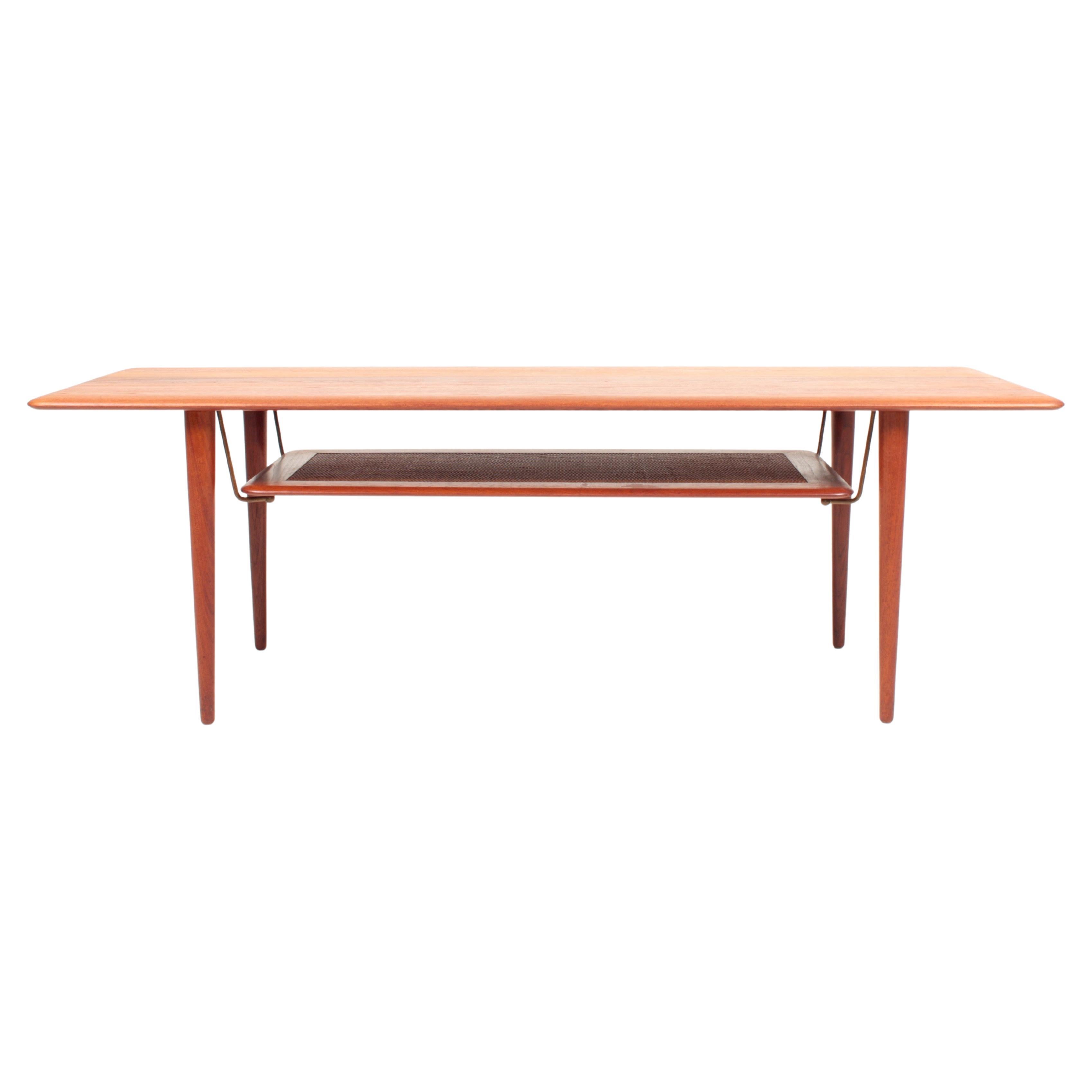 Midcentury Low Table in Solid Teak and Cane by Hvidt & Mølgaard, Made in Denmark For Sale