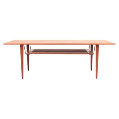 Retro Midcentury Low Table in Solid Teak and Cane by Hvidt & Mølgaard, Made in Denmark