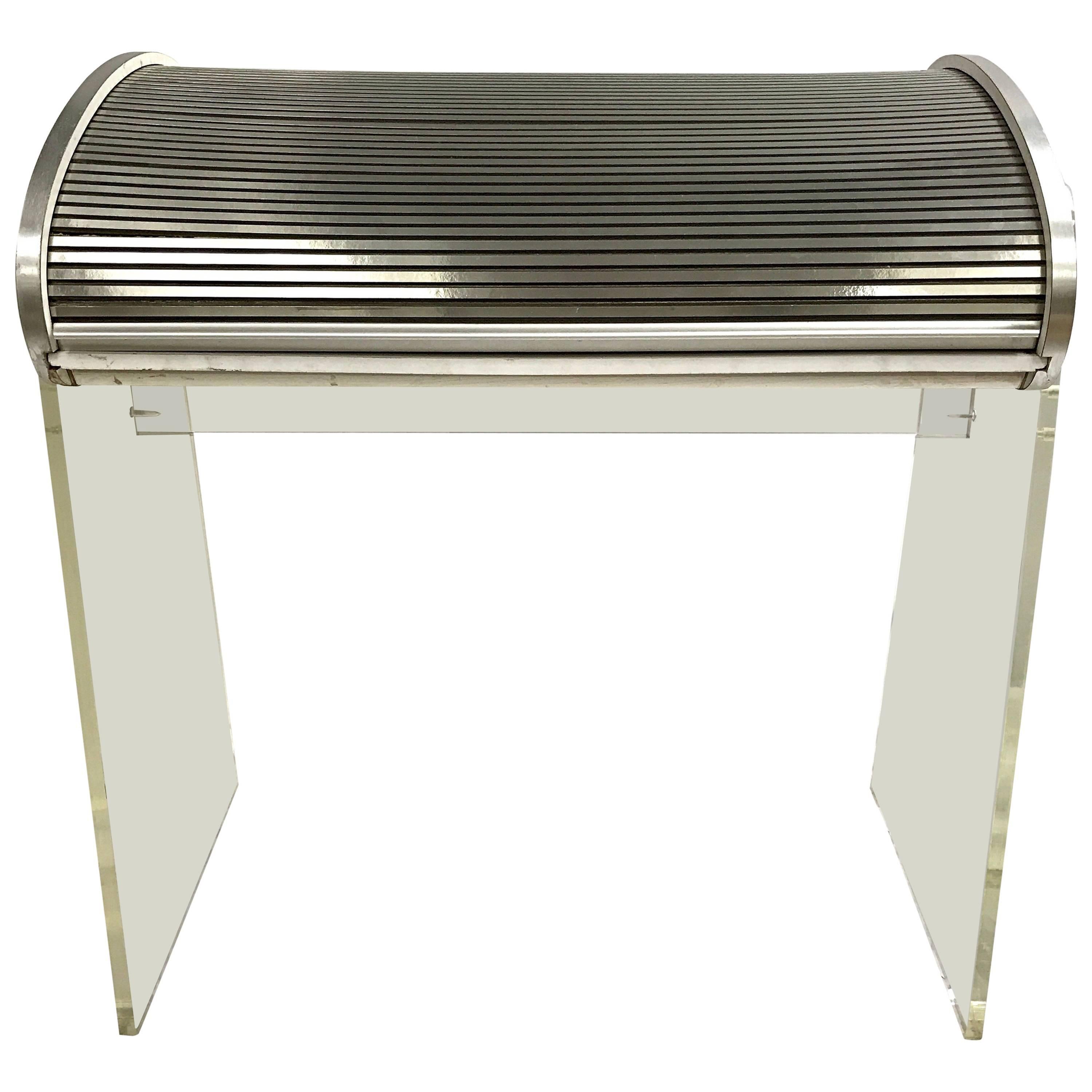 Midcentury Lucite and Aluminum Roll Top Desk