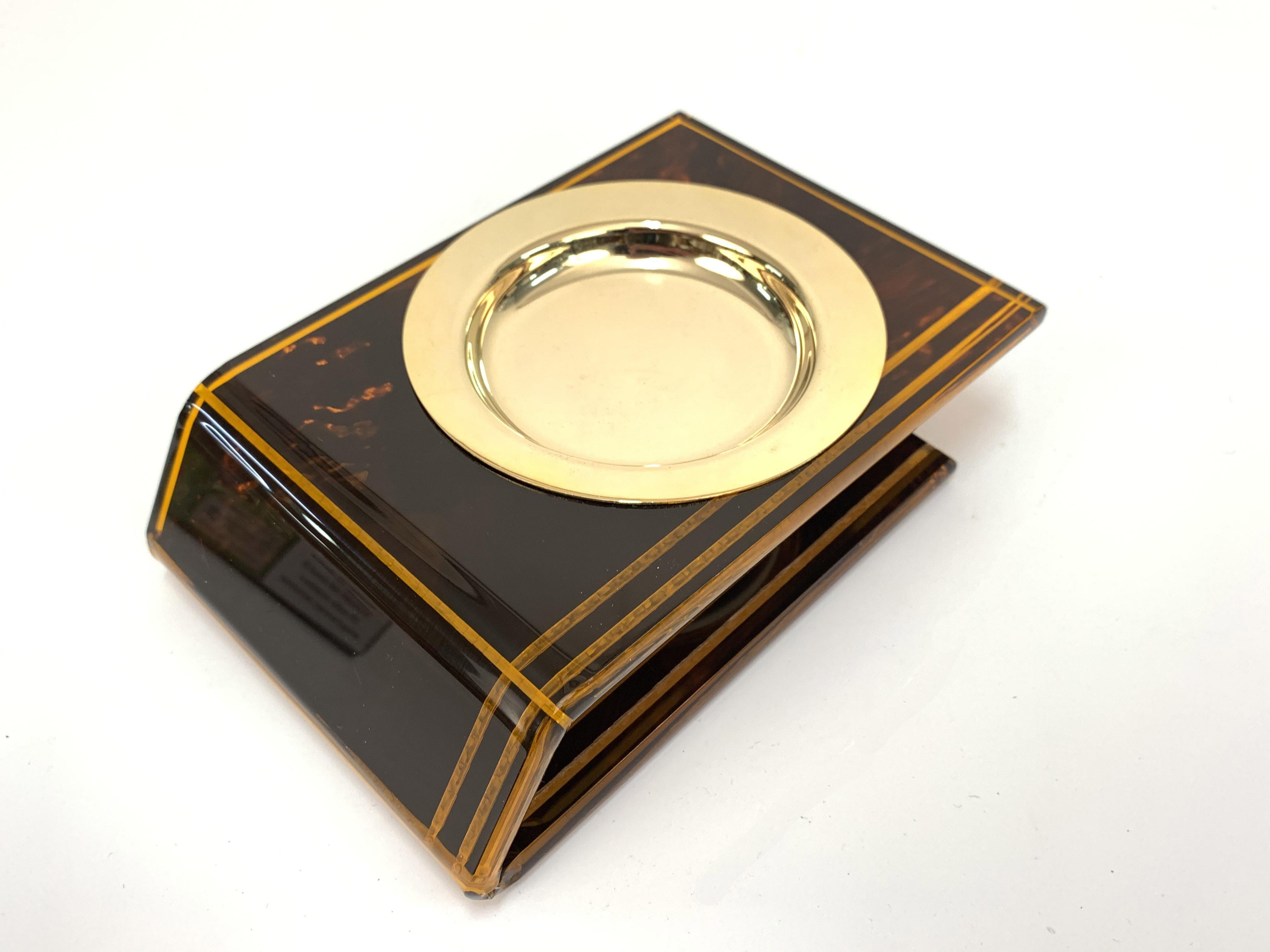 Mid-Century Modern Midcentury Lucite and and Brass French Ashtray after Christian Dior, 1970 For Sale