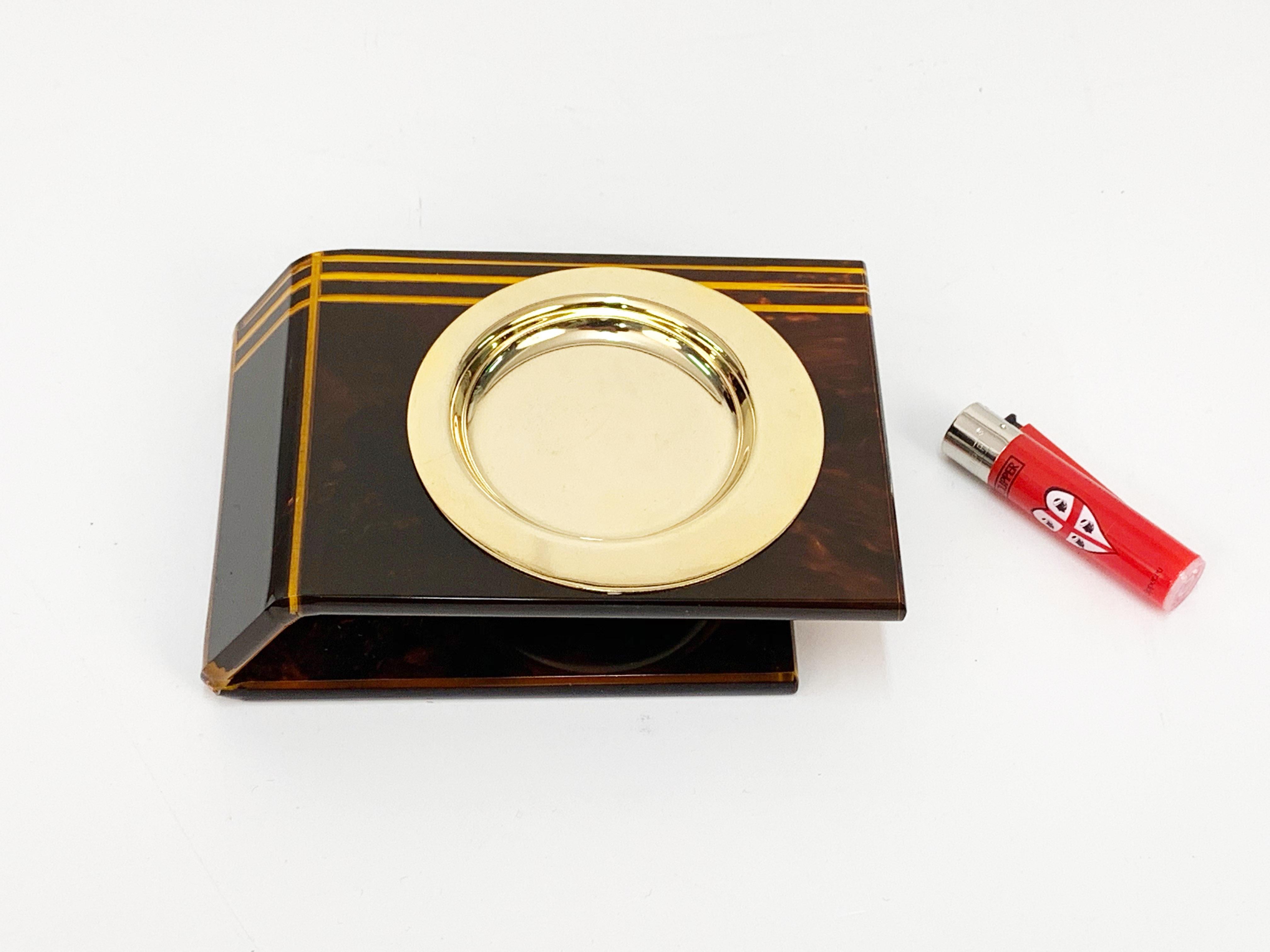 Late 20th Century Midcentury Lucite and and Brass French Ashtray after Christian Dior, 1970 For Sale