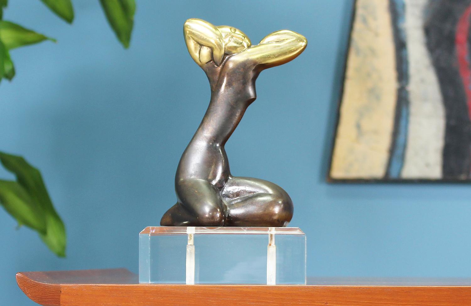 Mid-Century Modern Midcentury Lucite and Brass Abstract Female Art Sculpture