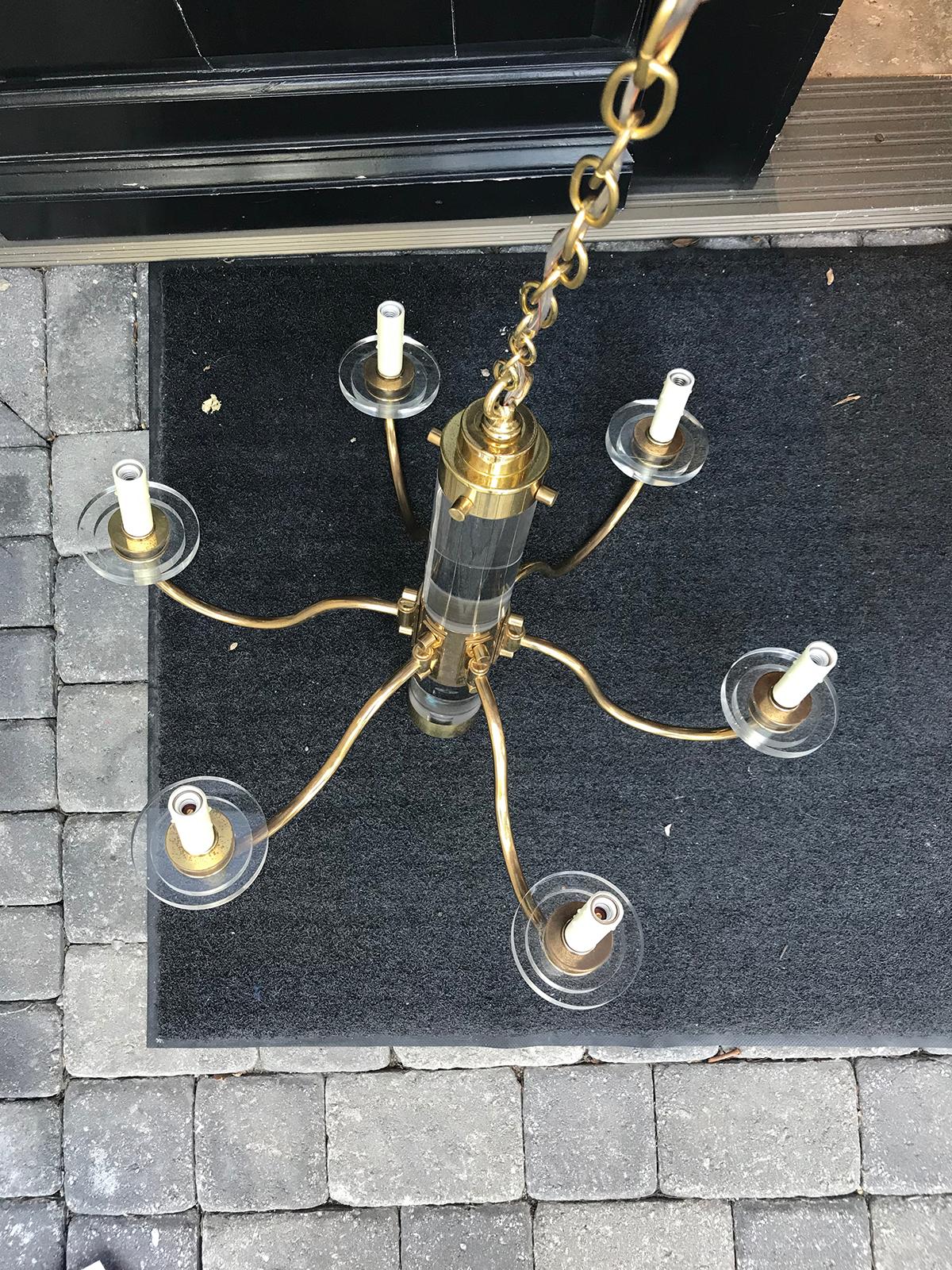 Mid-20th Century Lucite and Brass Chandelier, Signed Fredrick Cooper  2