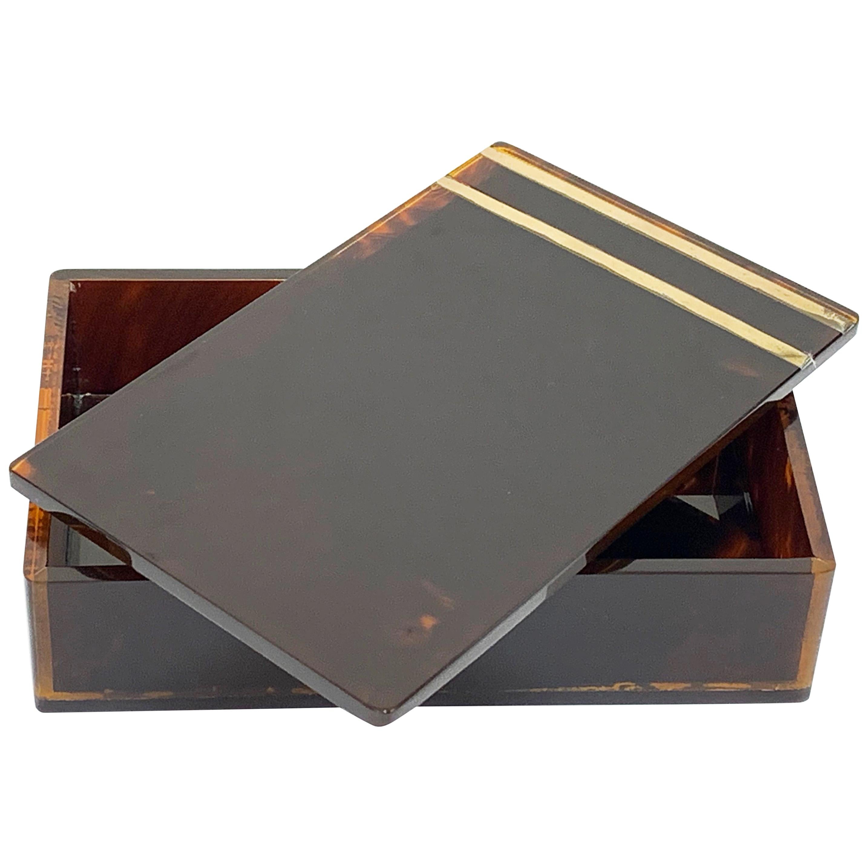 Midcentury Lucite and Brass Christian Dior Jewelry Box, French 1970 For Sale