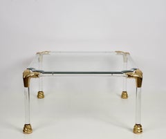 Midcentury Lucite and Brass Italian Coffee Table with Snake Head Details, 1970s