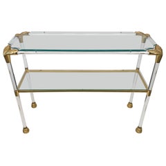 Midcentury Lucite and Brass Italian Console Table with Snake Head Finishes 1970s