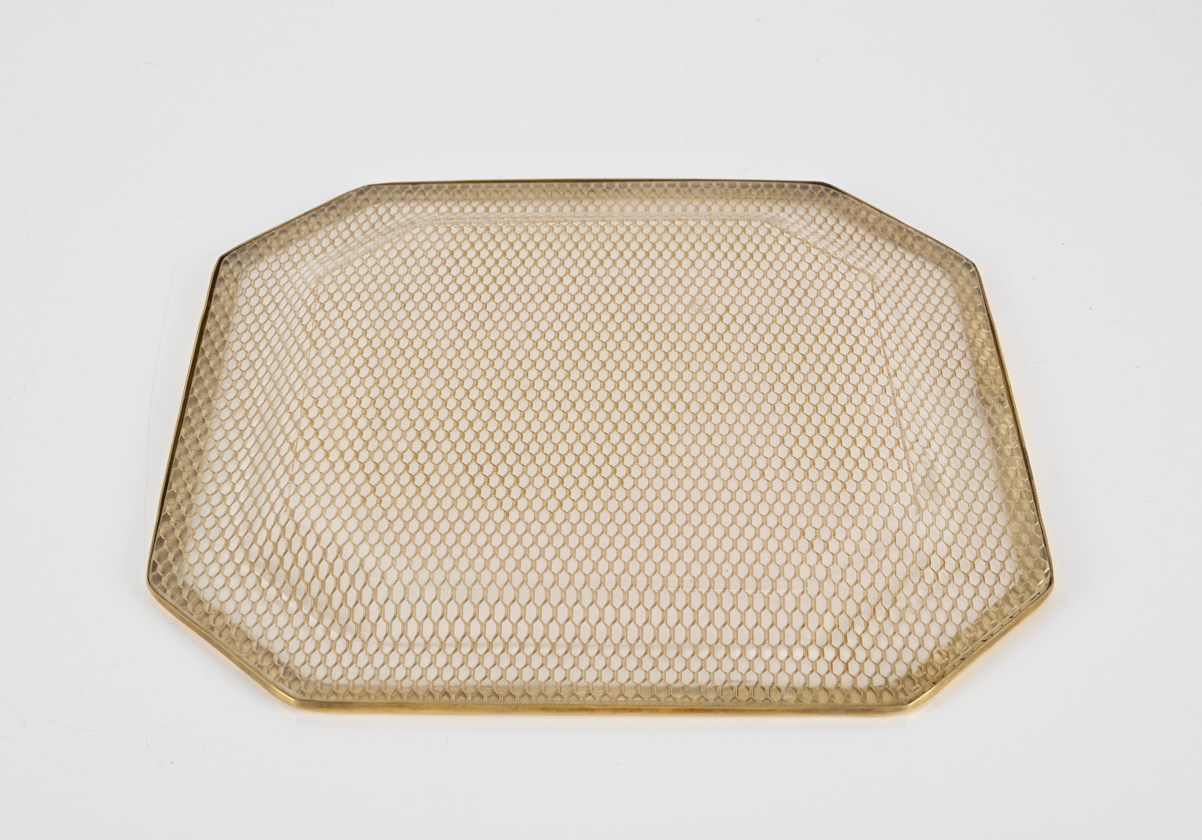 Midcentury Lucite and Brass Octagonal Italian Tray, Willy Rizzo Style, 1970s For Sale 5