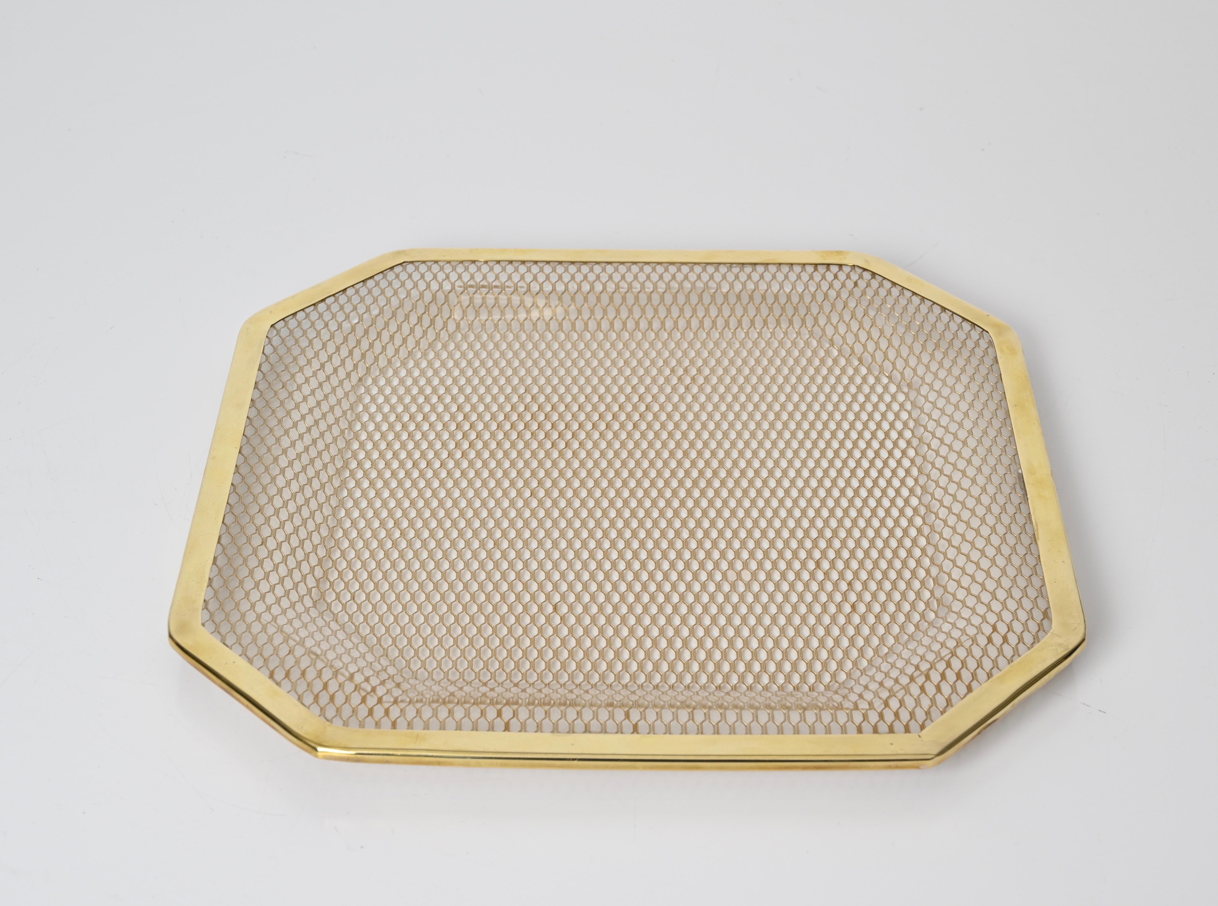 Midcentury Lucite and Brass Octagonal Italian Tray, Willy Rizzo Style, 1970s For Sale 8