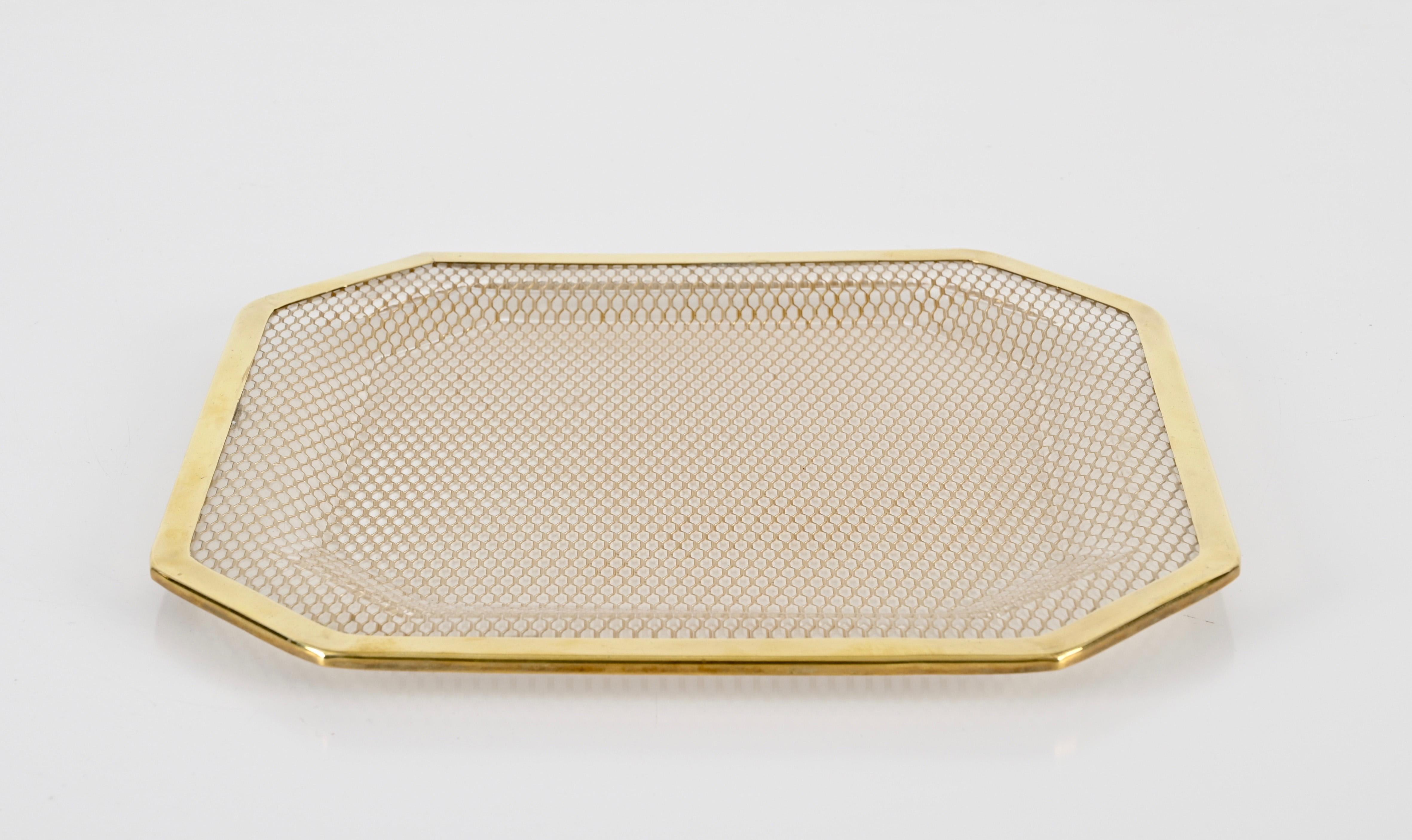 20th Century Midcentury Lucite and Brass Octagonal Italian Tray, Willy Rizzo Style, 1970s For Sale