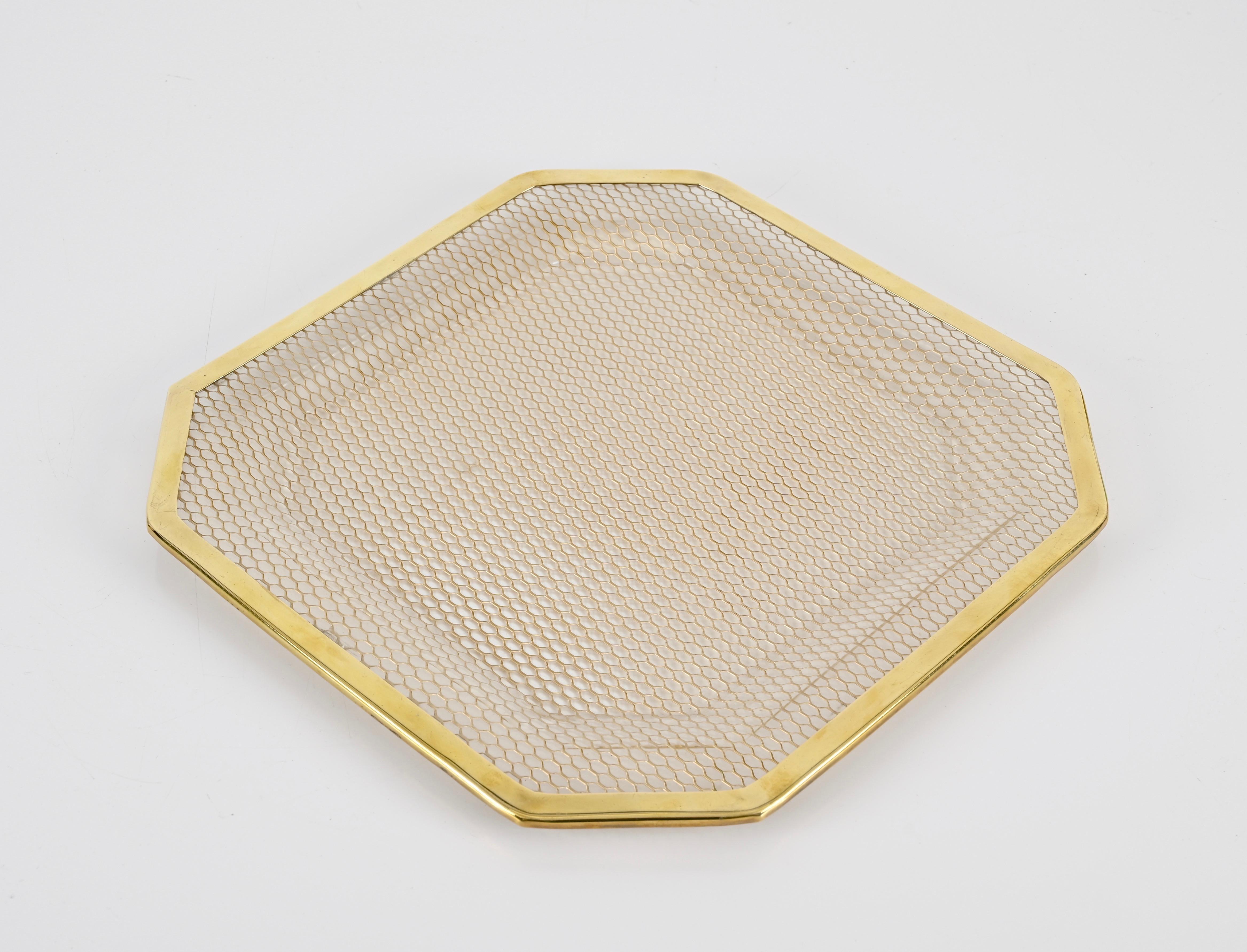 Midcentury Lucite and Brass Octagonal Italian Tray, Willy Rizzo Style, 1970s For Sale 2