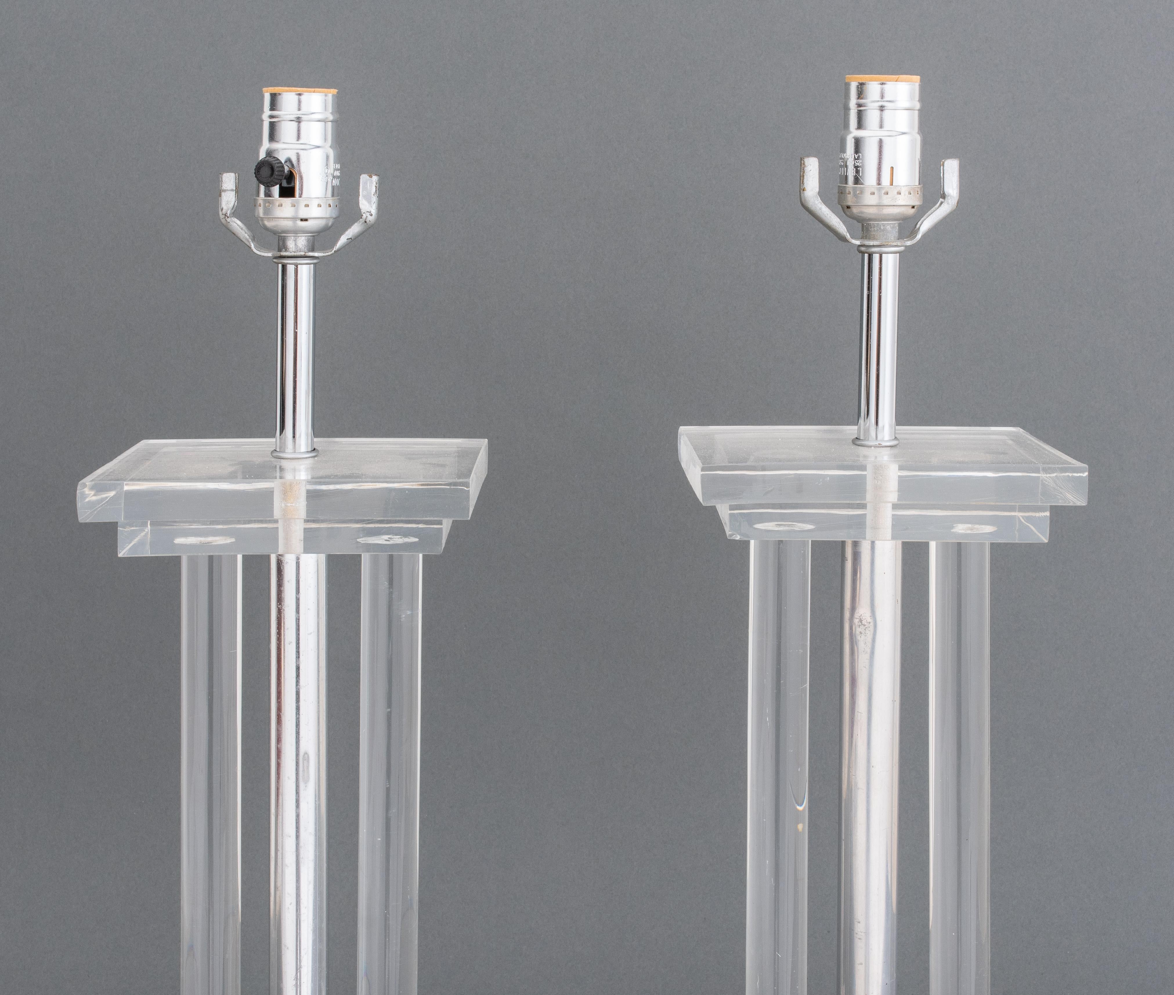 Mid-Century Modern Midcentury Lucite and Chrome Table Lamps, Pair For Sale