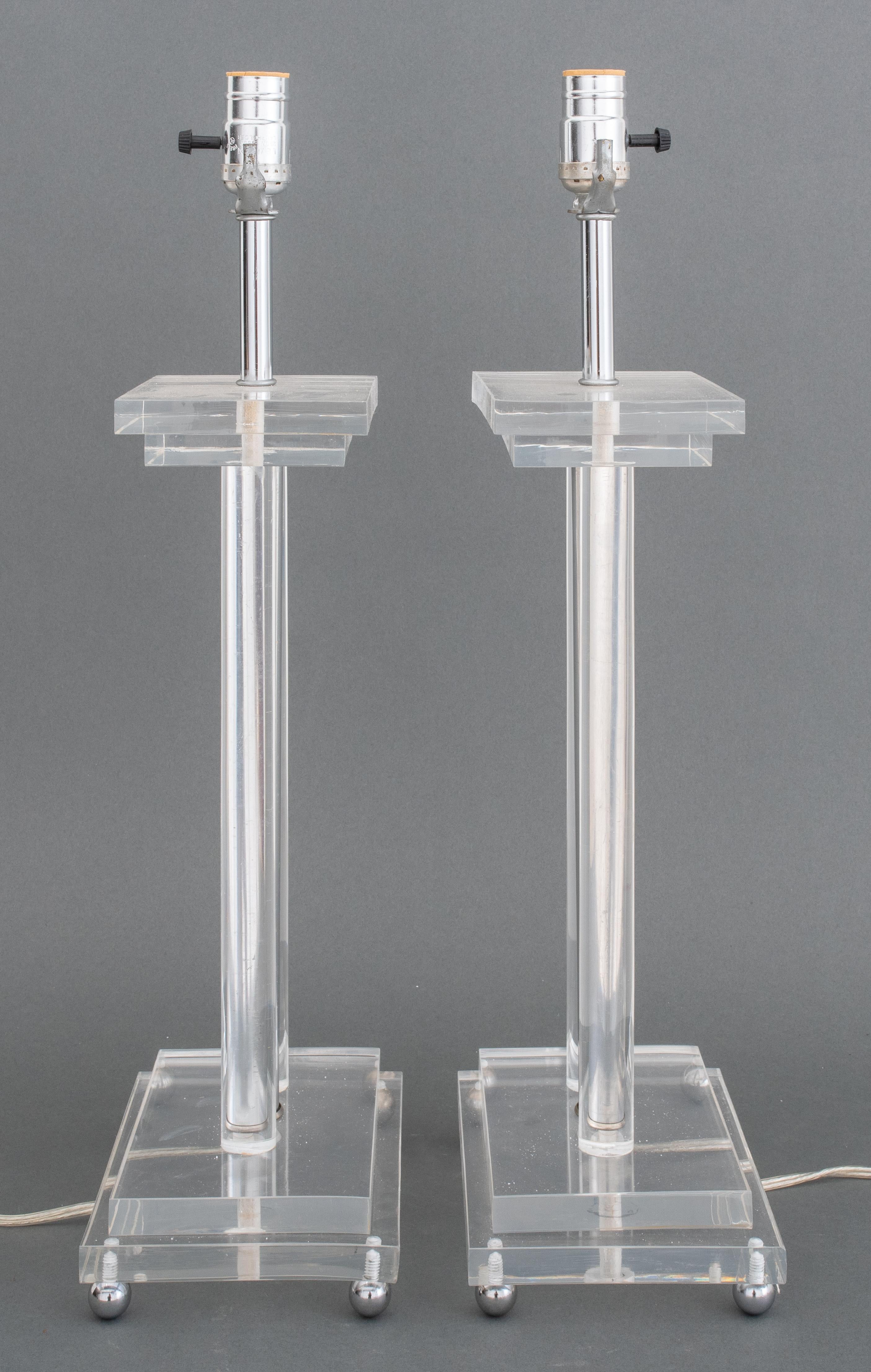 20th Century Midcentury Lucite and Chrome Table Lamps, Pair For Sale