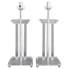Retro Midcentury Lucite and Chrome Table Lamps, Pair